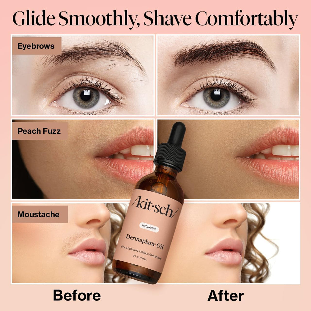 Kitsch Dermaplane oil with massage for tool glide during gua sha.