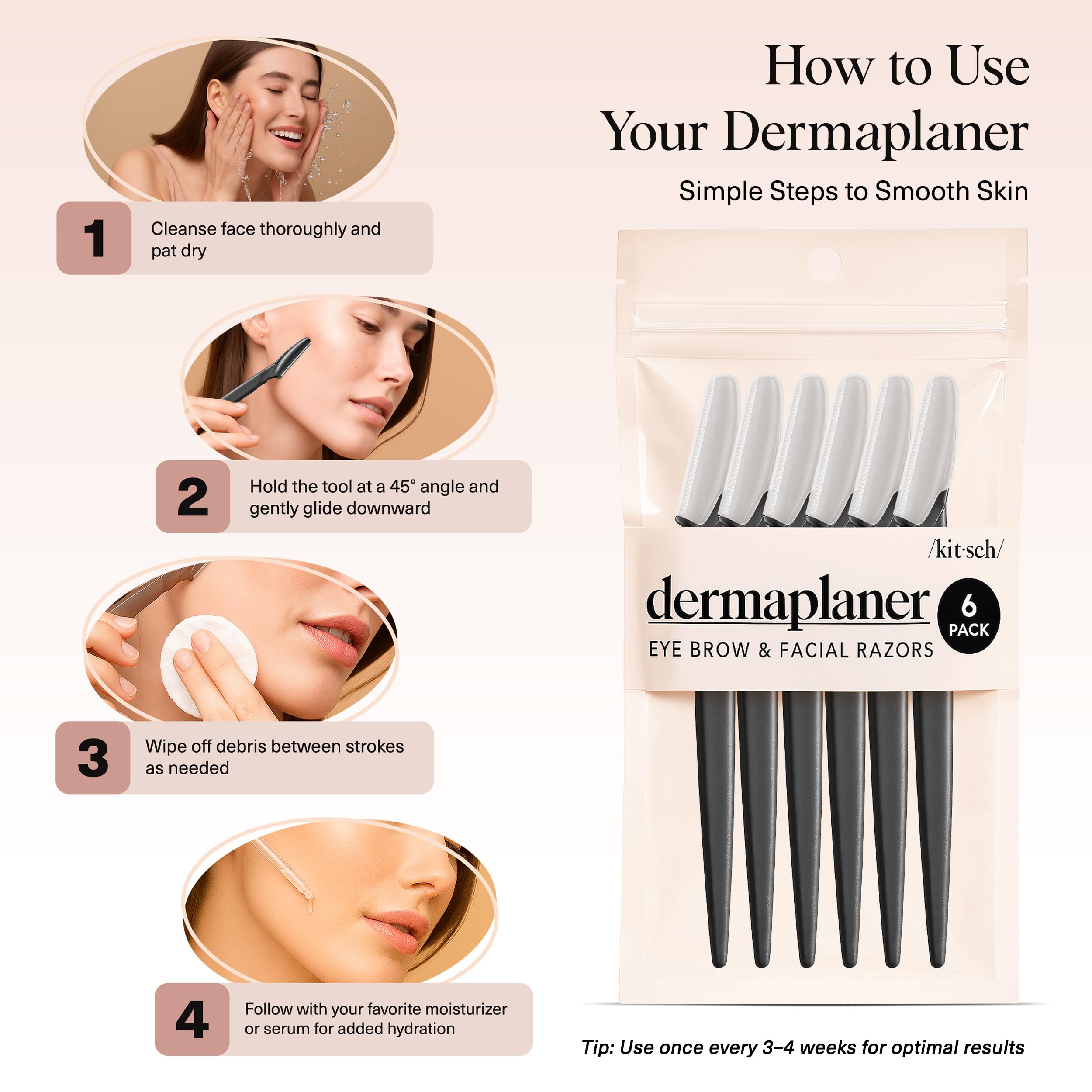 Kitsch Dermaplane Razor application demo highlighting smooth skin prep