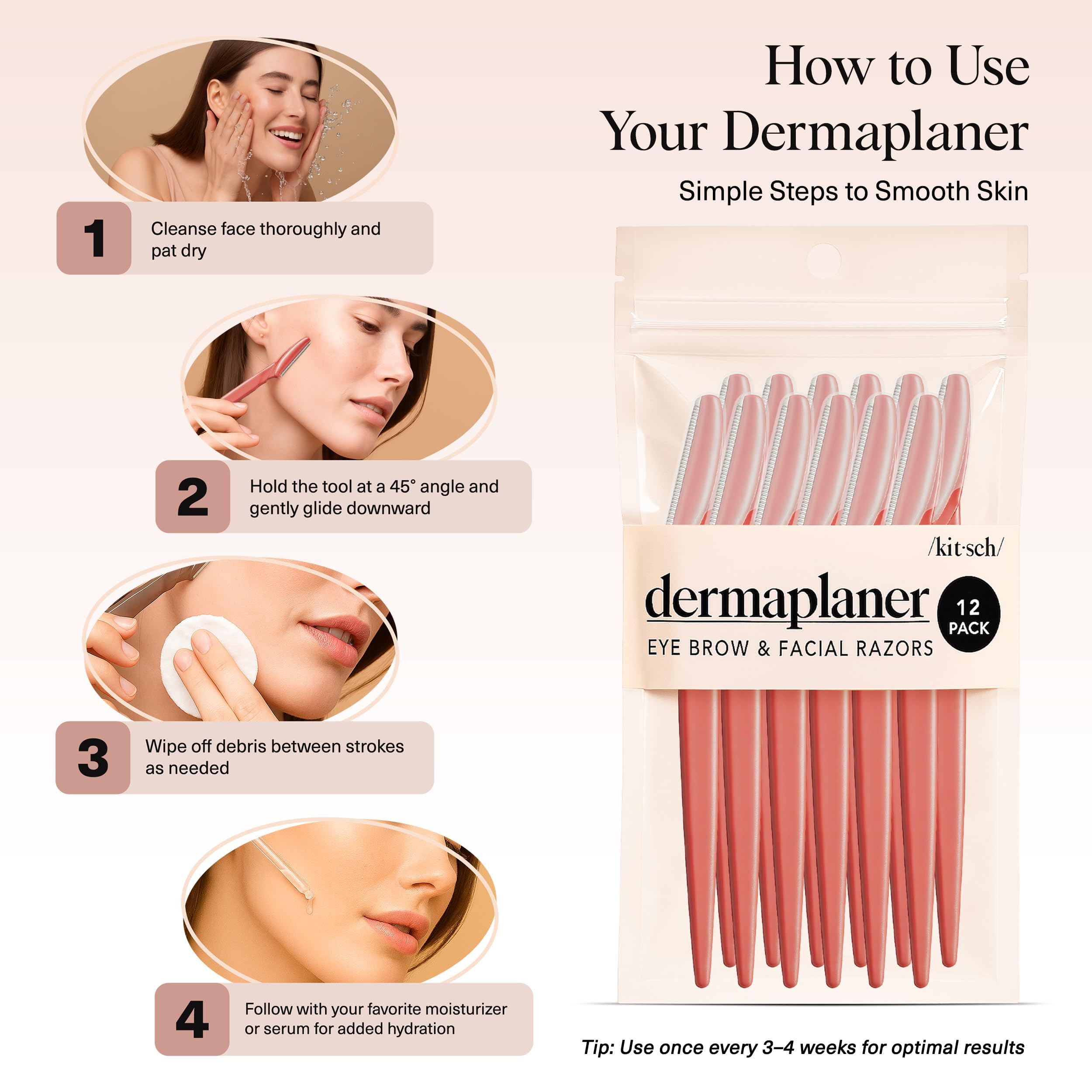 Kitsch Dermaplane Razor demonstration of improved skin texture after use.