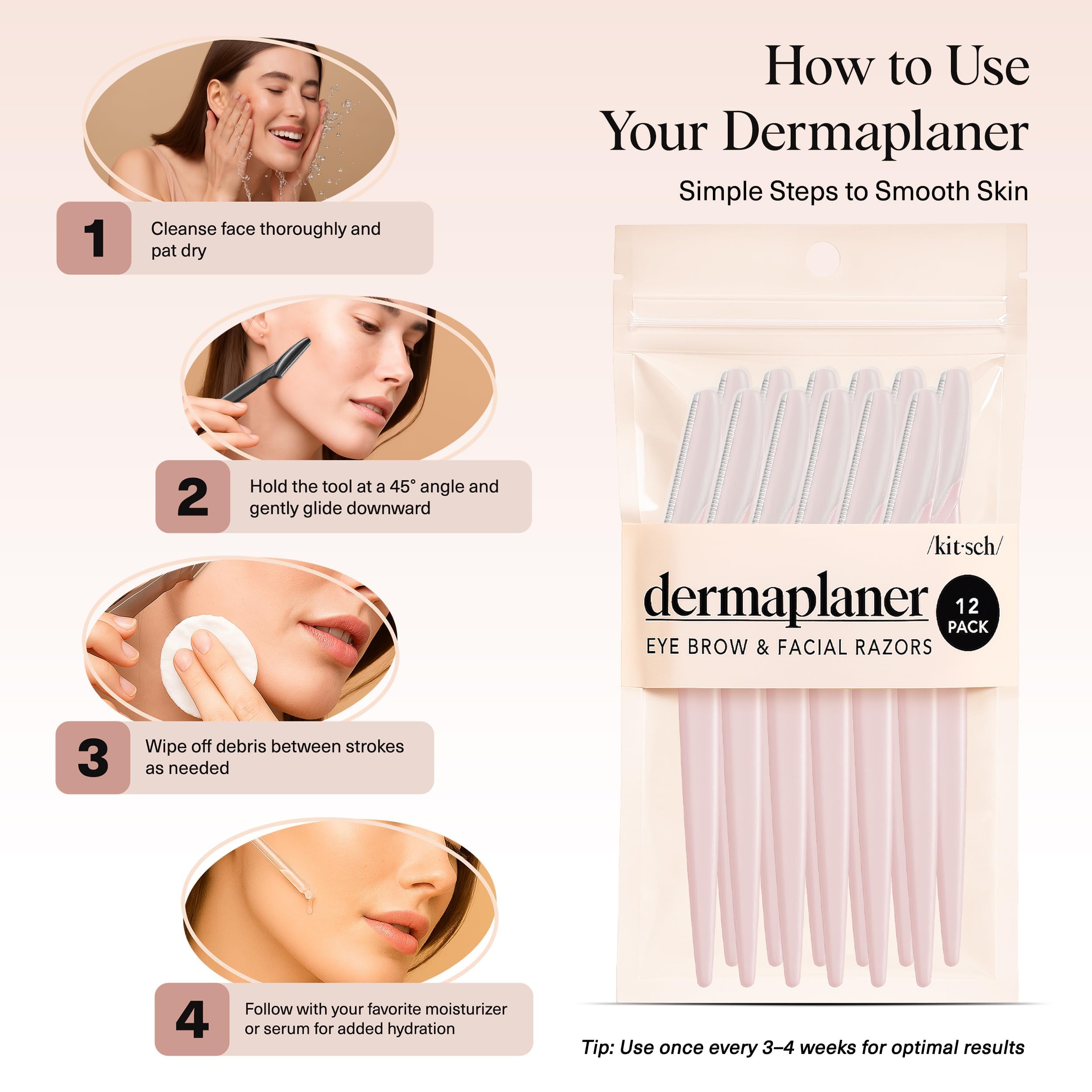 Kitsch Dermaplane Razor before-after example showcases smoother skin texture