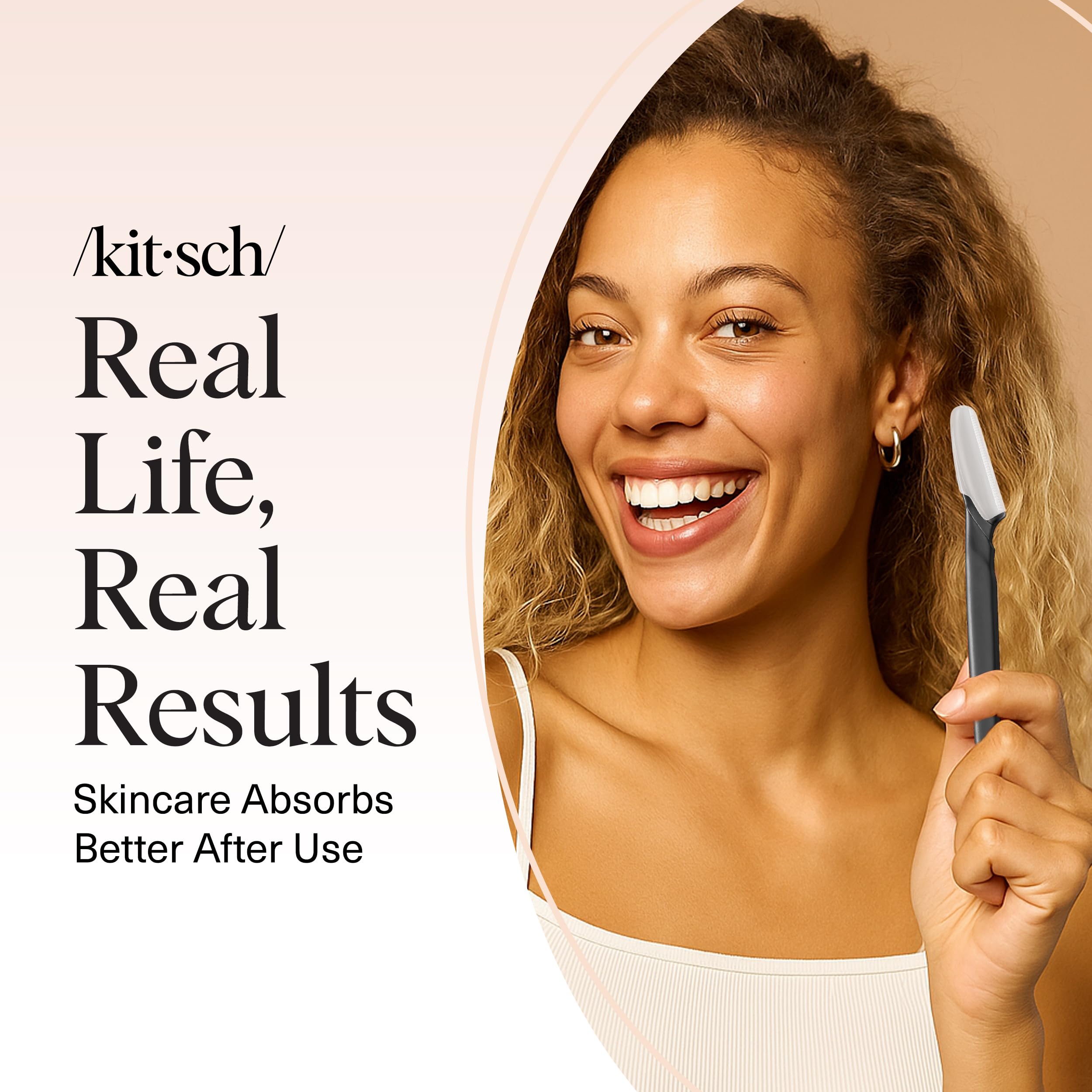 Kitsch Dermaplane Razor black handle detail signals sleek daily use.