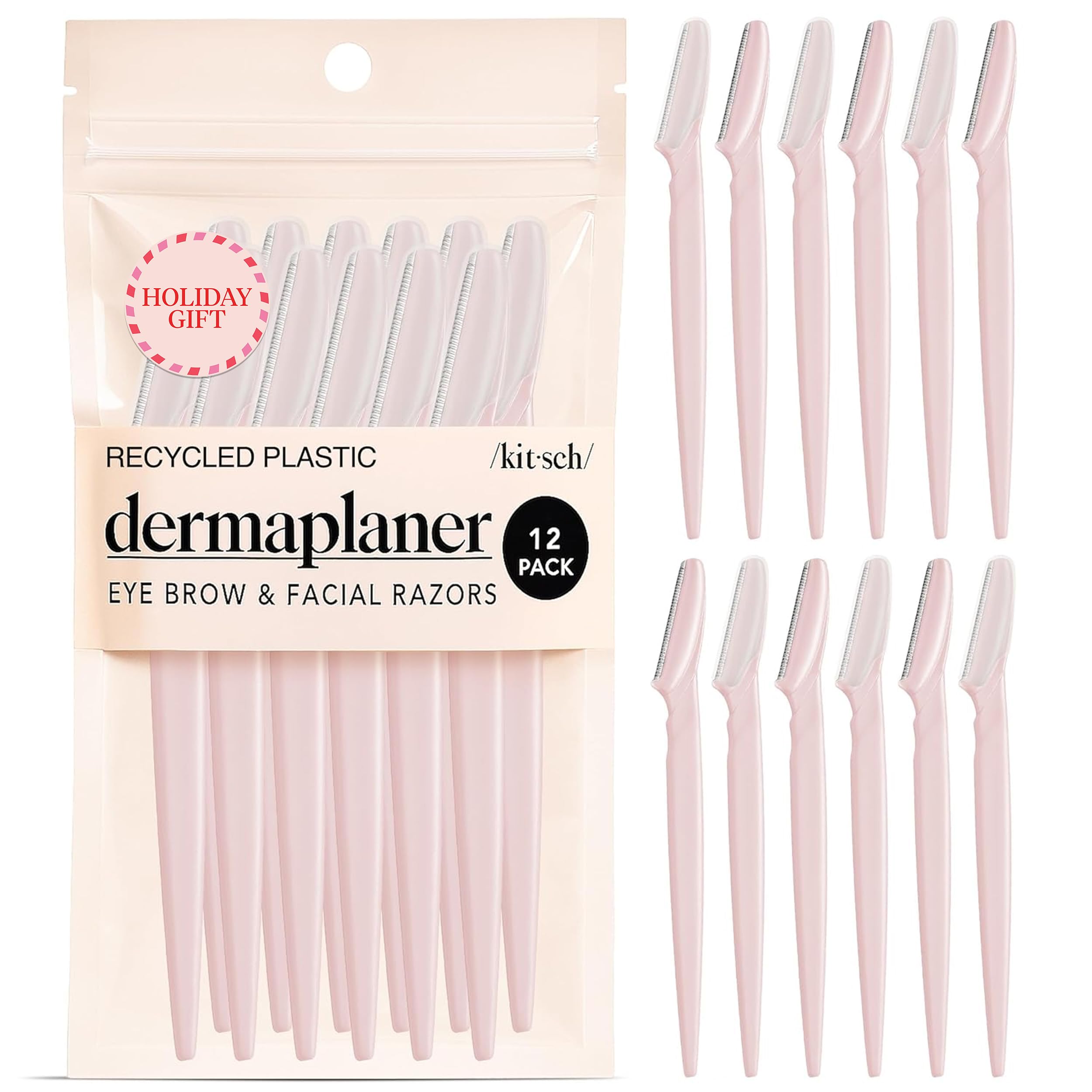 Kitsch Dermaplane Razor blush 12-pack closeup, gentle exfoliation for silky skin