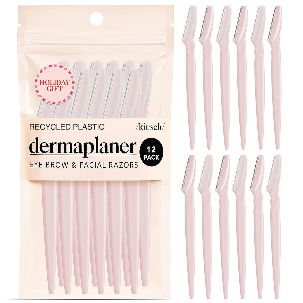 Kitsch Dermaplane Razor blush 12-pack closeup, gentle exfoliation for silky skin