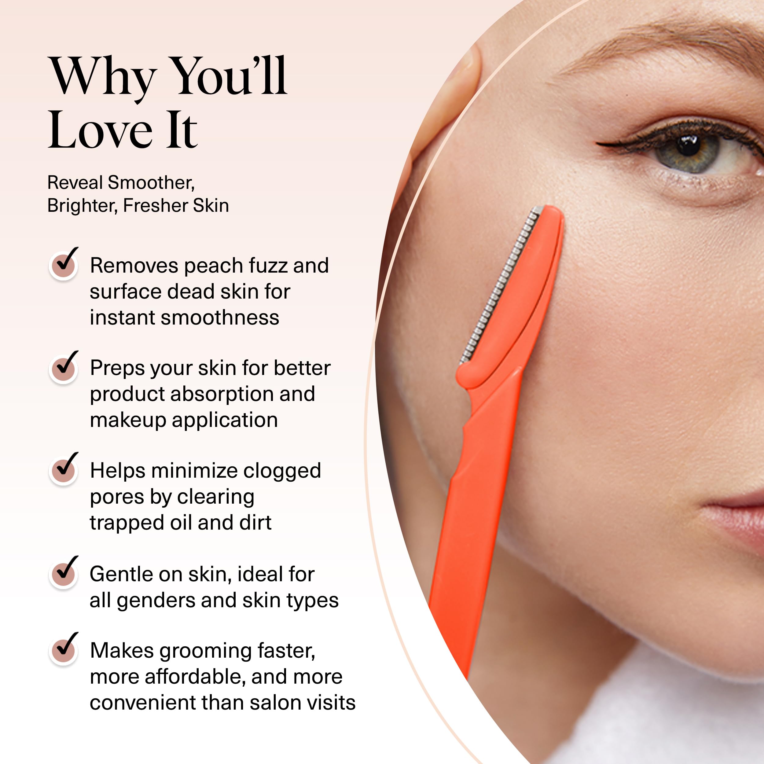 Kitsch Dermaplane Razor eyebrow-trimmer coral view demonstrates precise brow shaping.