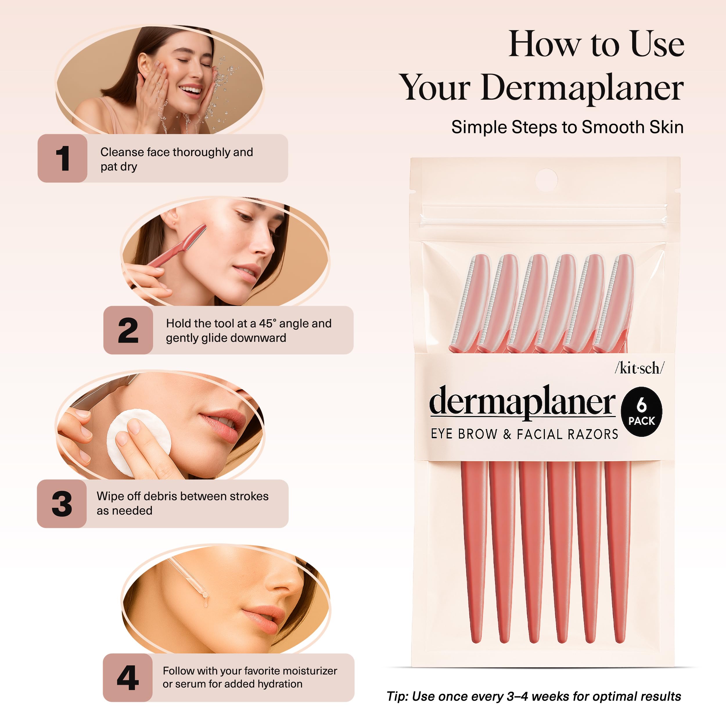 Kitsch Dermaplane results image hints at smoother skin after regular use.
