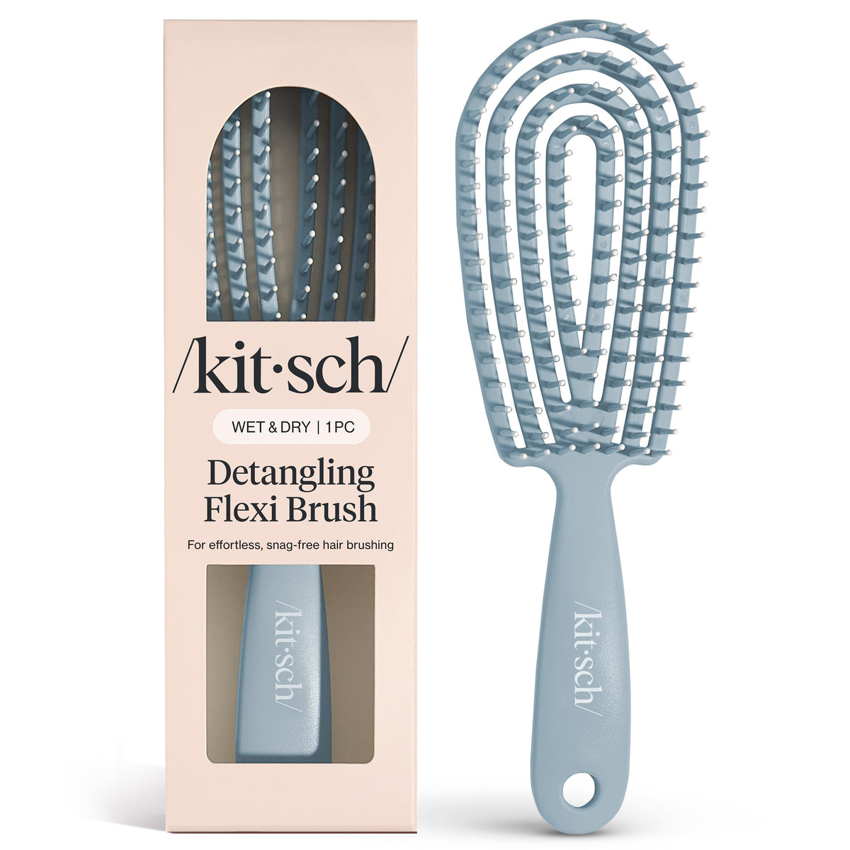 Kitsch Detangler Brush with bendable-frame design for gentler detangling across all hair types.