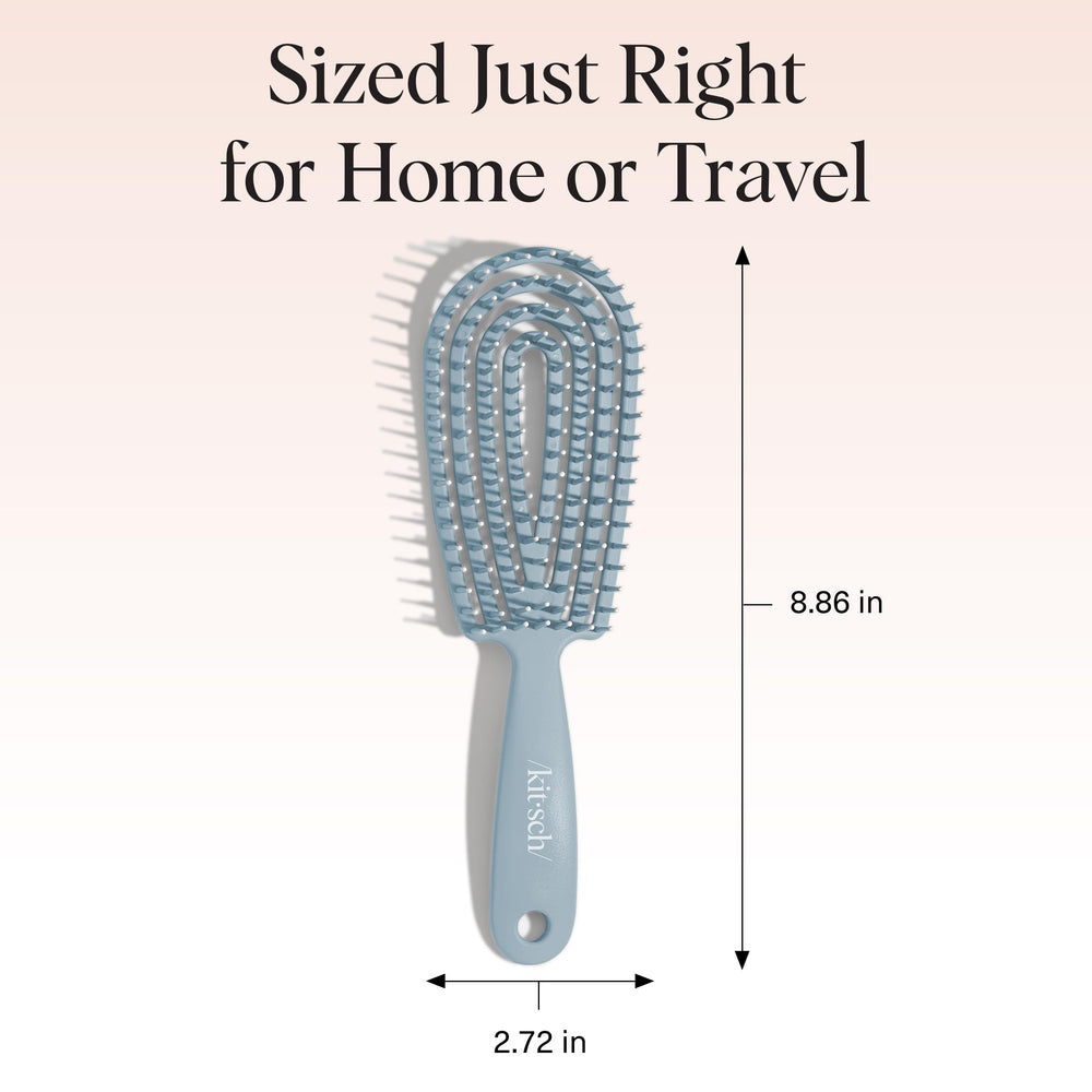 Kitsch Detangler Brush with shiny-smooth-finish reduces friction for frizz control.