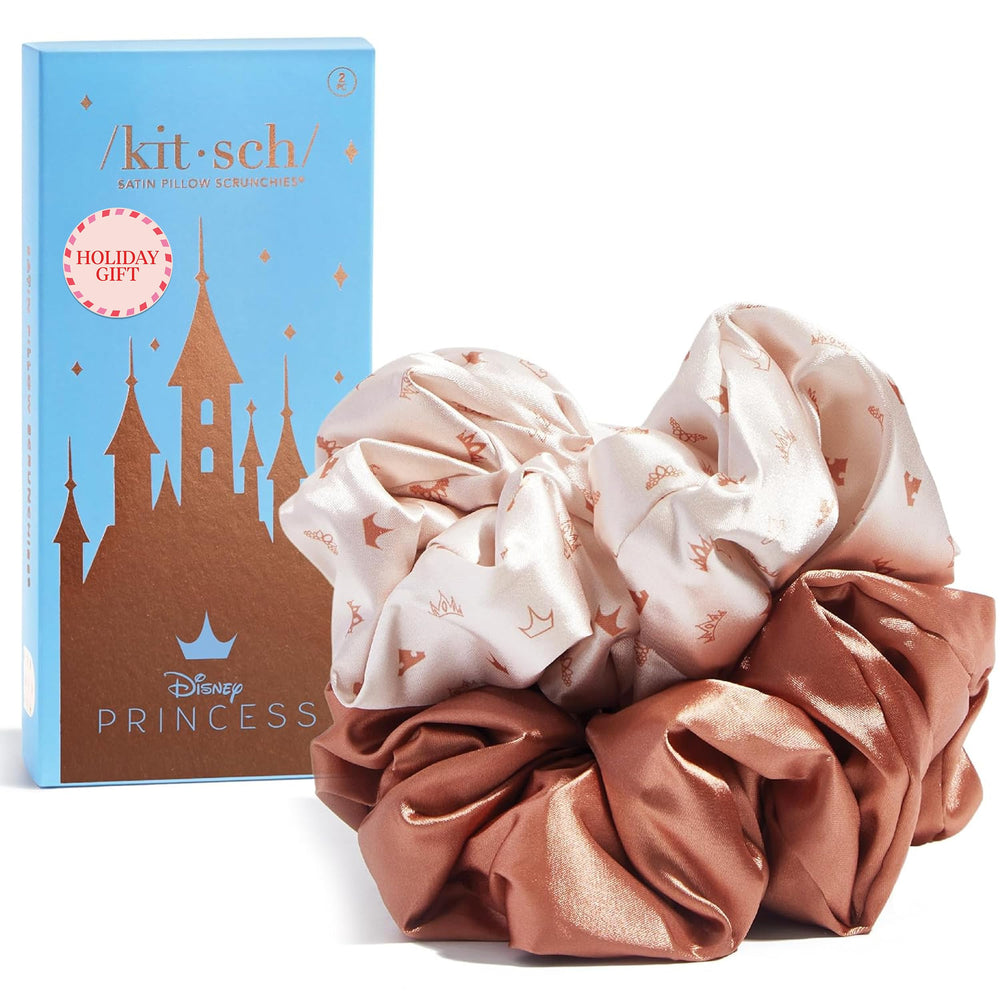 Kitsch Disney satin scrunchies desert crown bronze; crease-free hold for daily wear.
