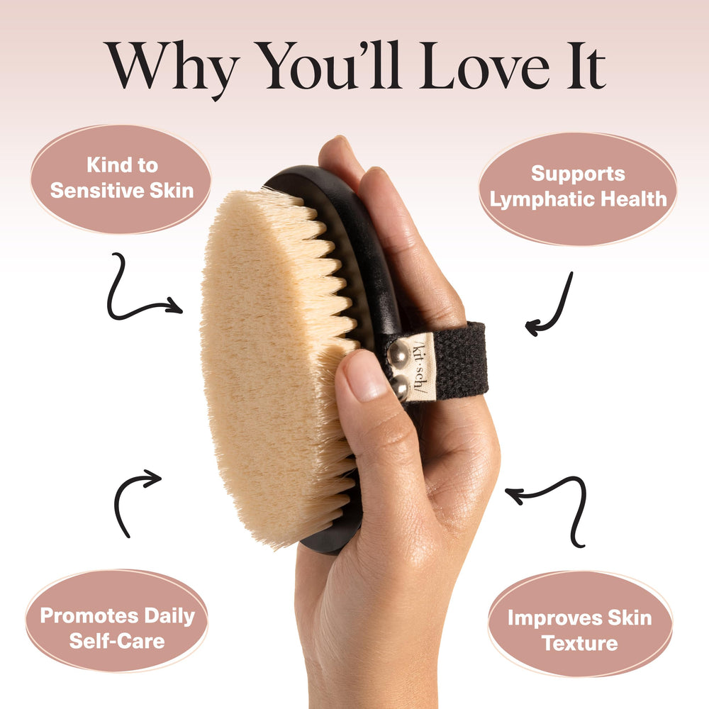 Kitsch dry brush cruelty-free vegan bristles highlight eco-friendly exfoliation.