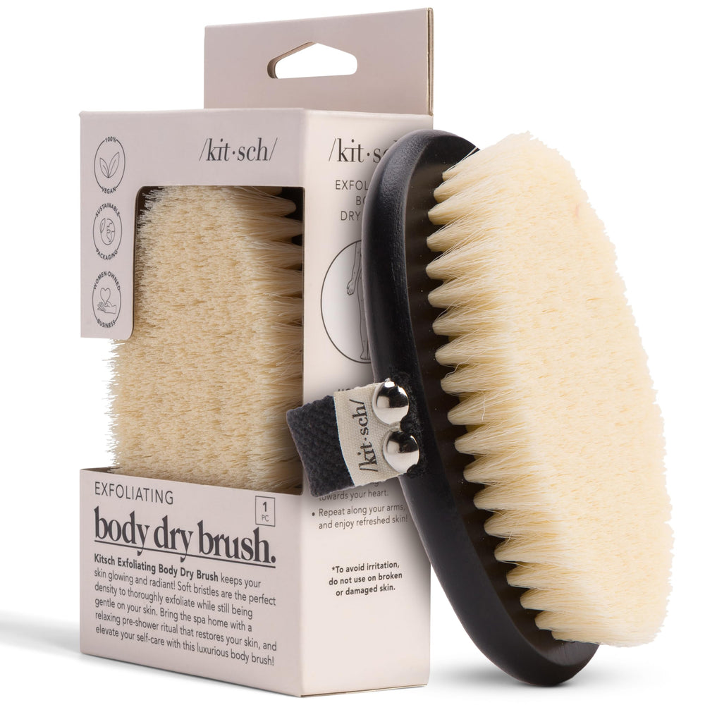 Kitsch dry brush soft-bristles closeup for gentle exfoliation on sensitive skin.