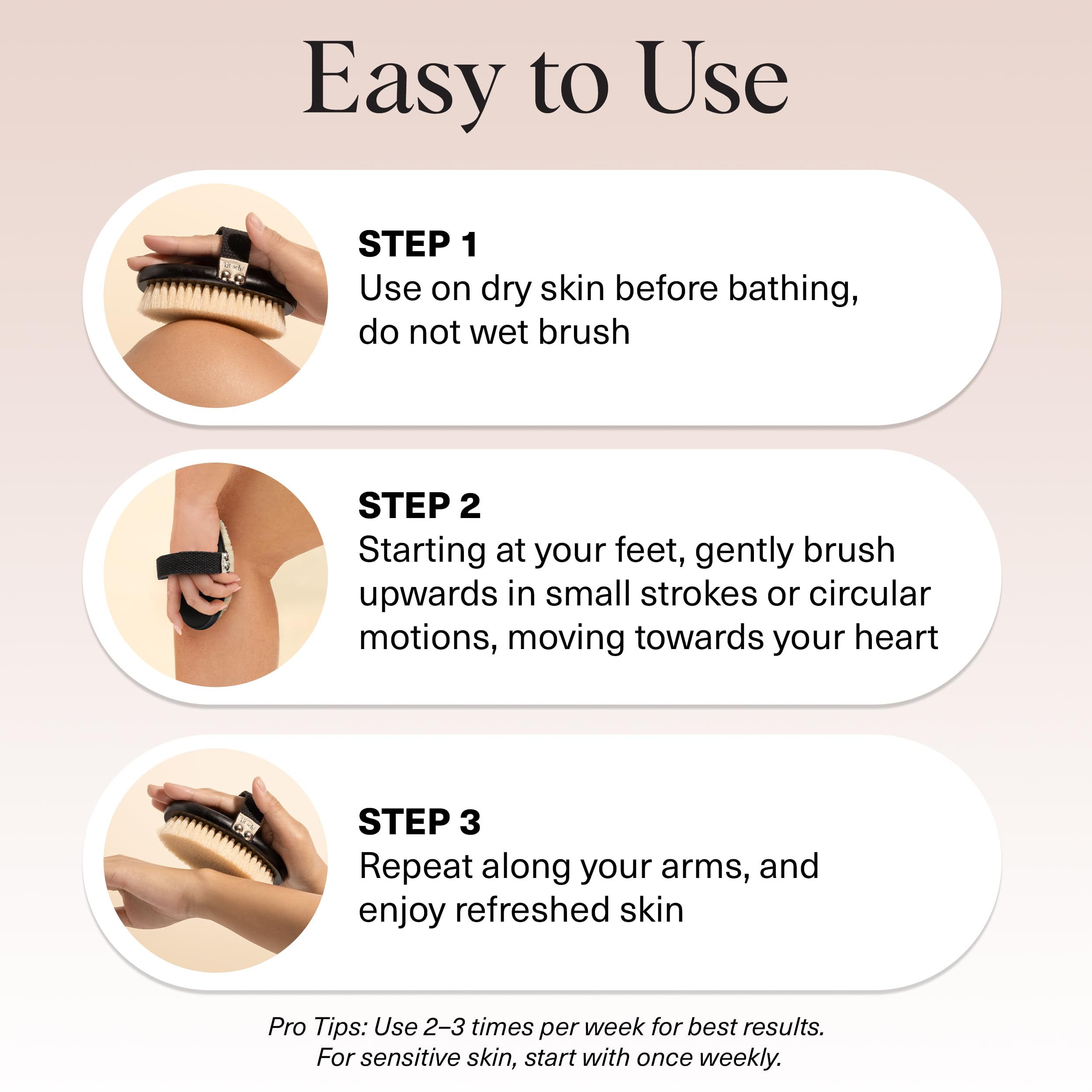 Kitsch dry brush sustainable materials emphasize planet-friendly skincare routine.