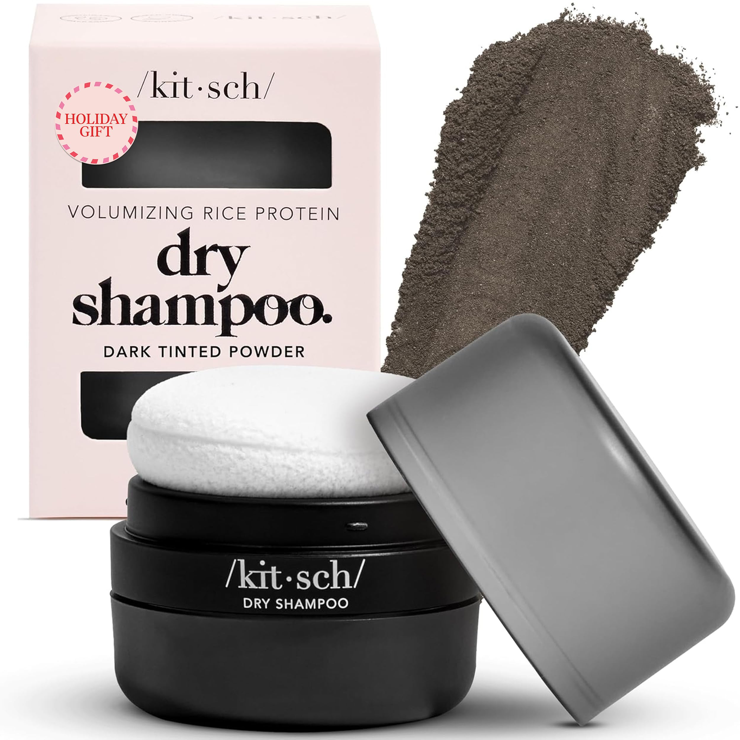 Kitsch dry shampoo powder with built-in puff refreshing roots on the go