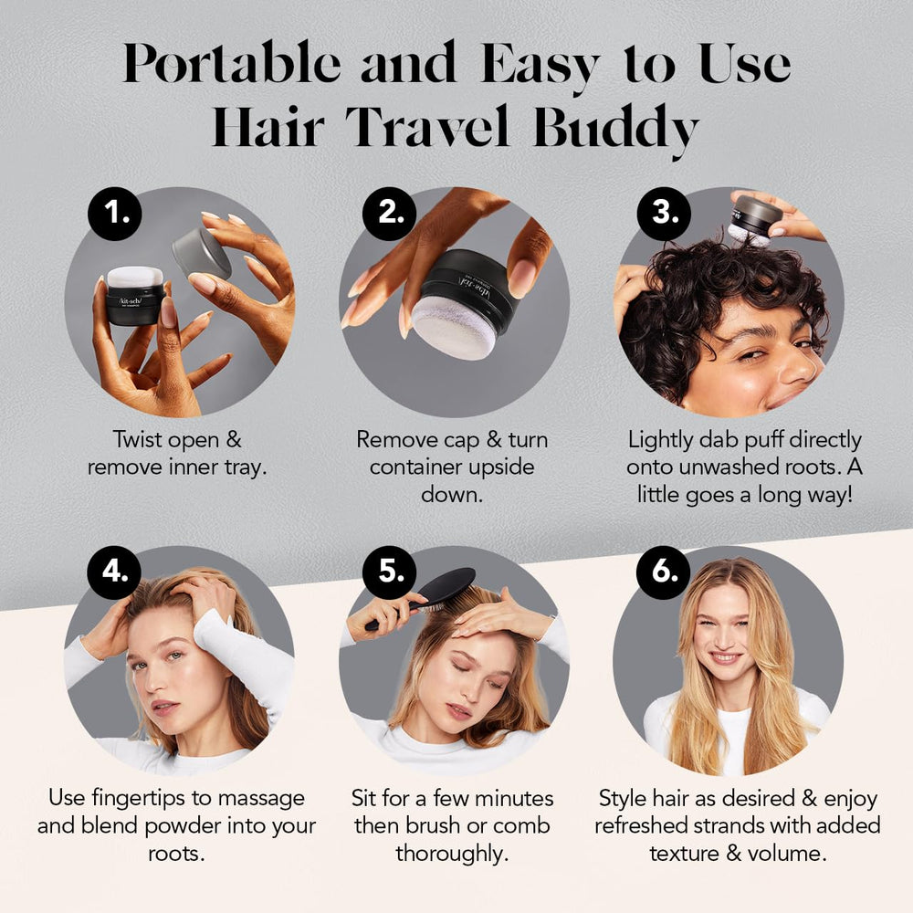 Kitsch dry shampoo powder absorbs oil to enliven hair between washes