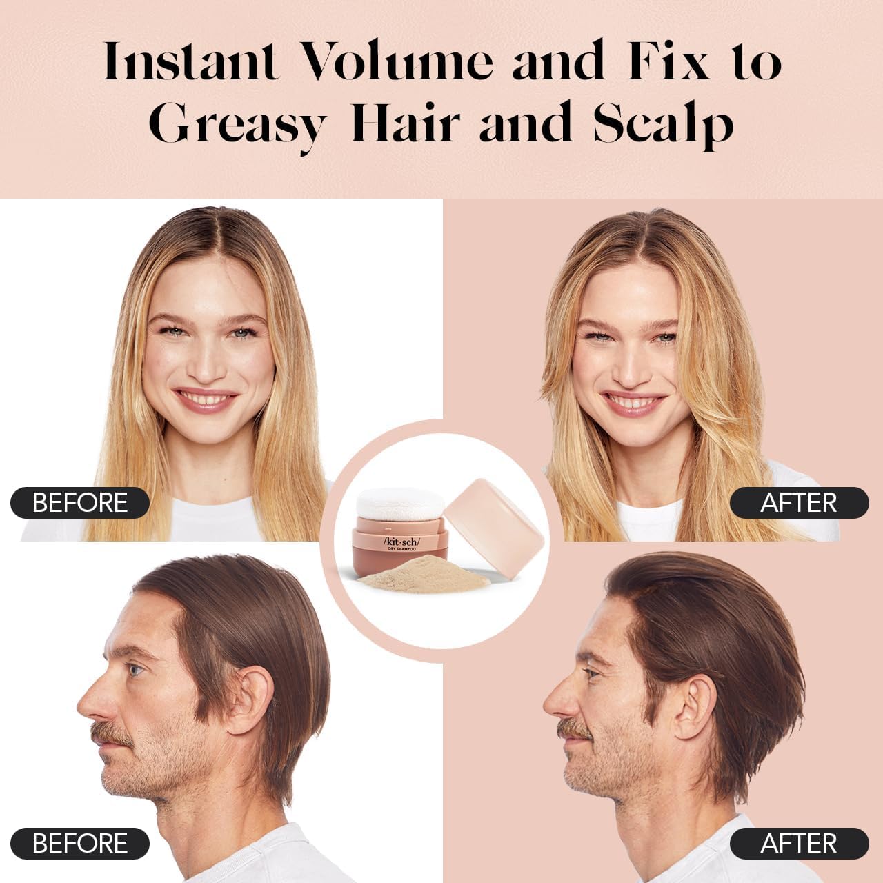 Kitsch Dry Shampoo Powder volumizes hair with subtle tint for multiple color types.