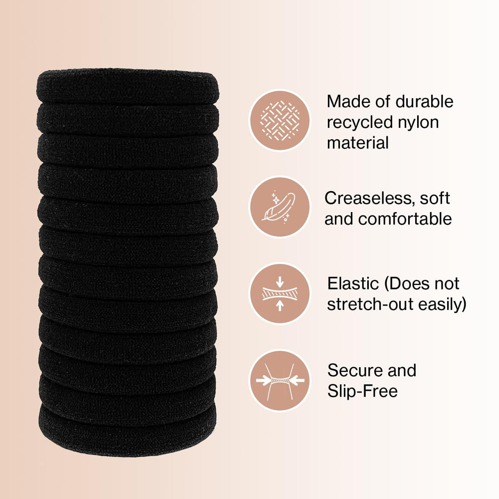Kitsch eco-friendly hair ties made from recycled materials are highlighted in a black pack.