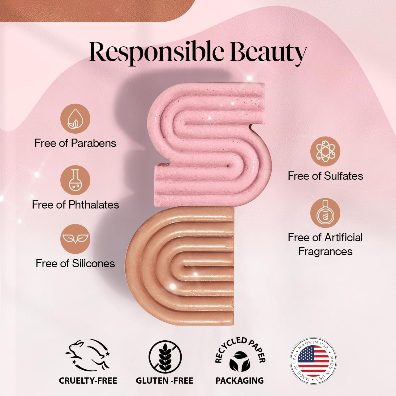 Kitsch eco-friendly packaging close-up illustrates plastic-free, sustainable hair care set.