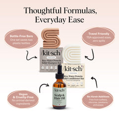 Kitsch Eco-friendly solid hair care set on shelf supports sustainable routines.
