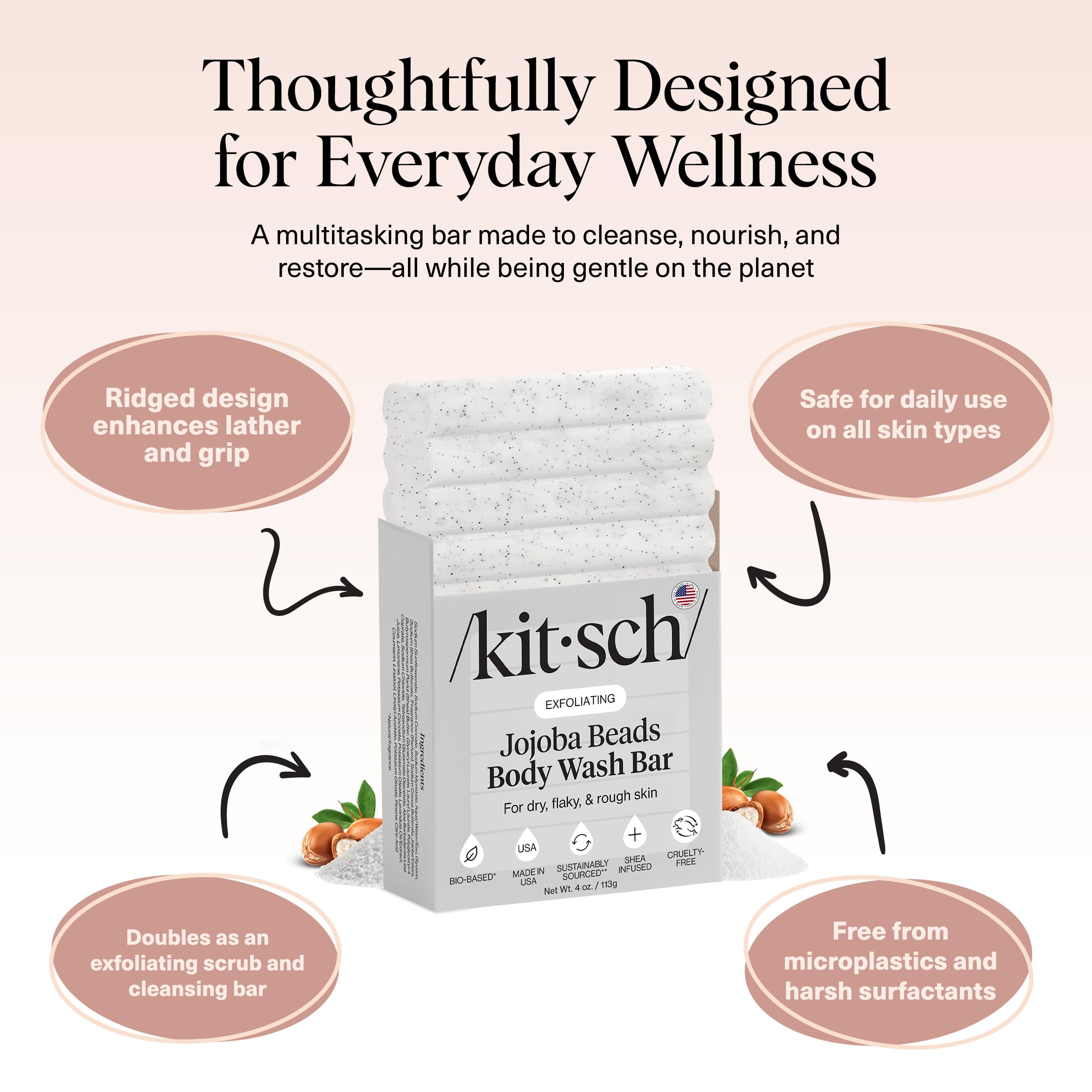 Kitsch exfoliating bar scrub targets rough patches on elbows and knees for smoother skin