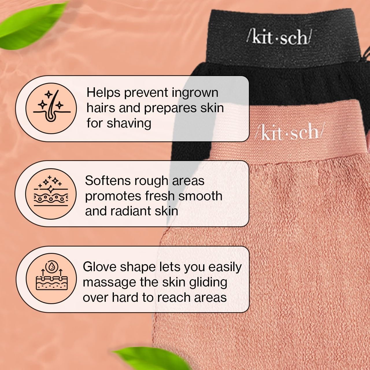 Kitsch deep exfoliating body scrubber for sloughing dry skin and preparing skin for shave or tan.