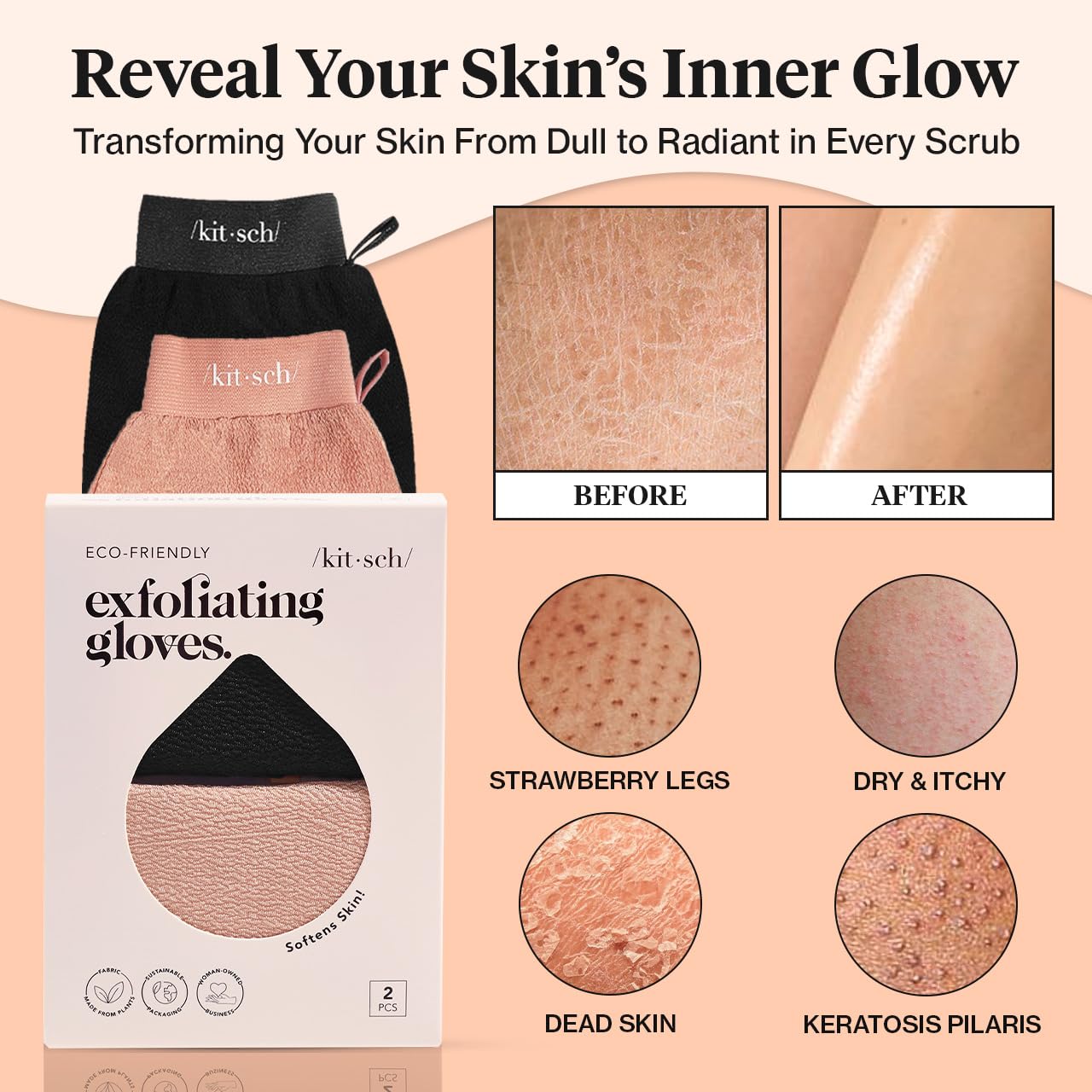 Kitsch self-care gift exfoliating mitt set for spa-like routines.