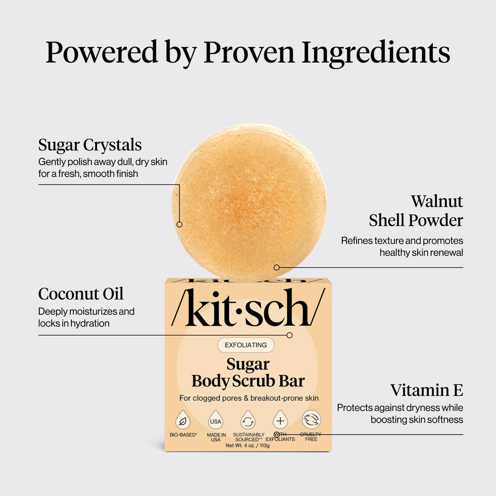 Kitsch Exfoliating Sugar Scrub Bar creamy lather supports skin hydration.
