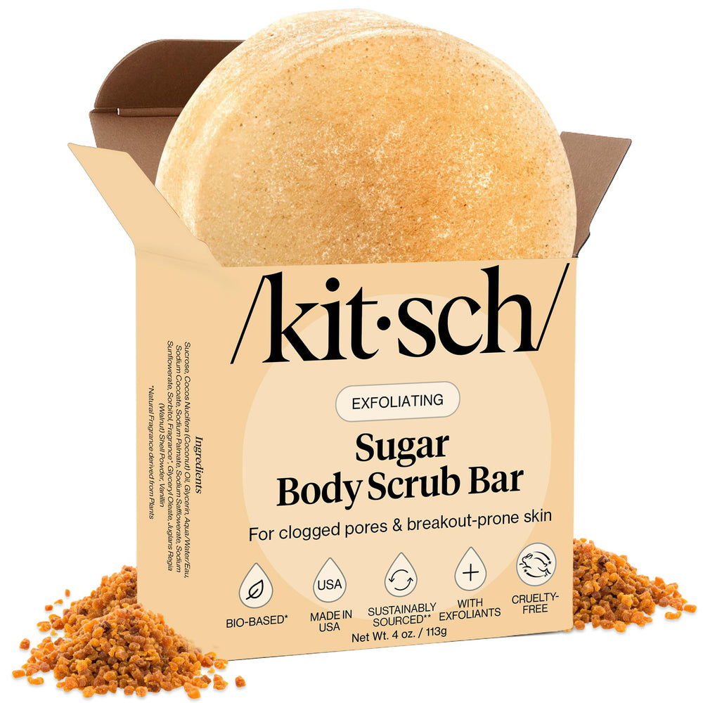 Kitsch Exfoliating Sugar Scrub Bar texture close-up highlighting natural exfoliation.