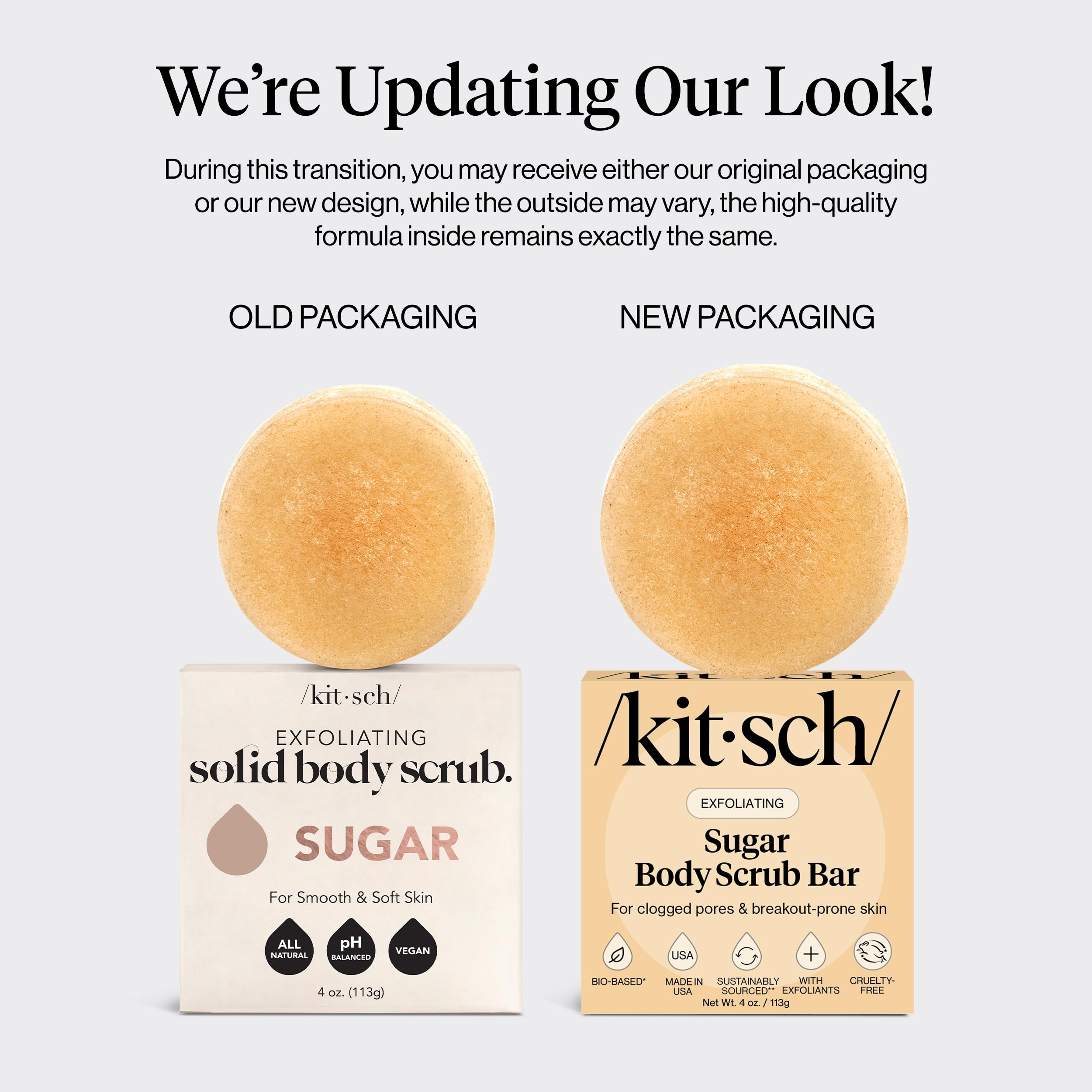 Kitsch Exfoliating Sugar Scrub Bar on wet hands for hydrating scrubbing.