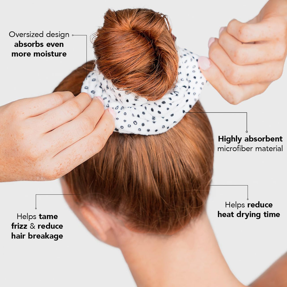 Kitsch hair-drying scrunchie with 8x weight absorption for efficient towel drying.