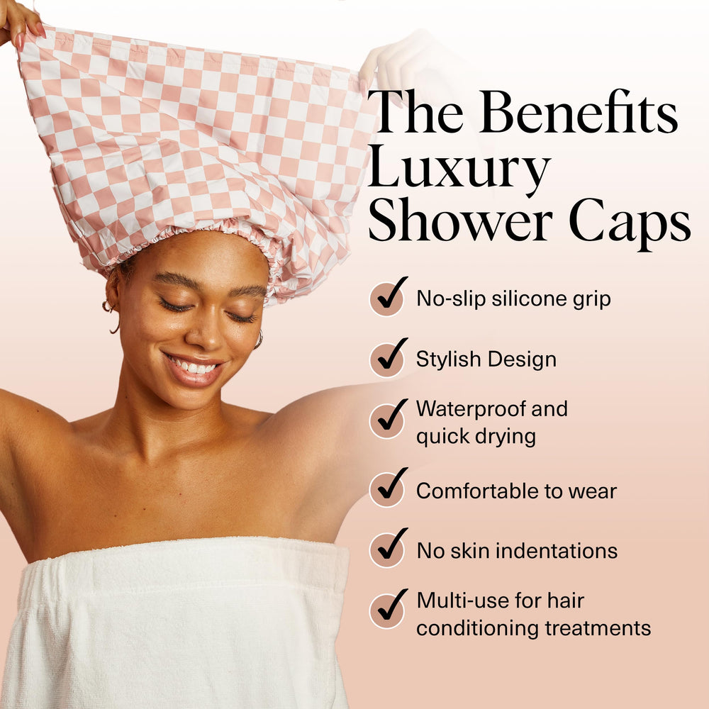 Kitsch flexi shower cap satin lining provides comfortable secure fit