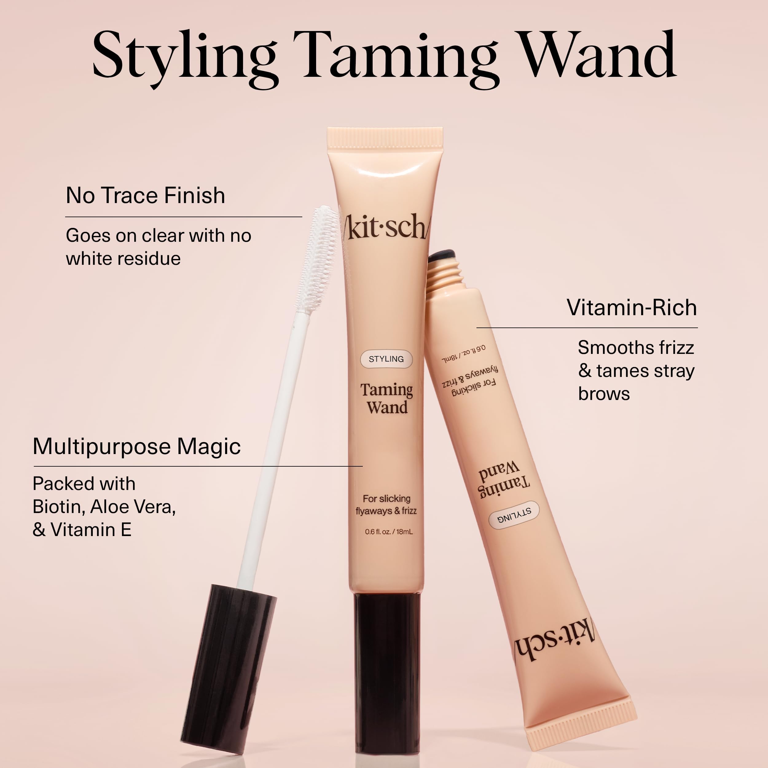 Close-up of Kitsch Fly Away Stick application for precise frizz control.
