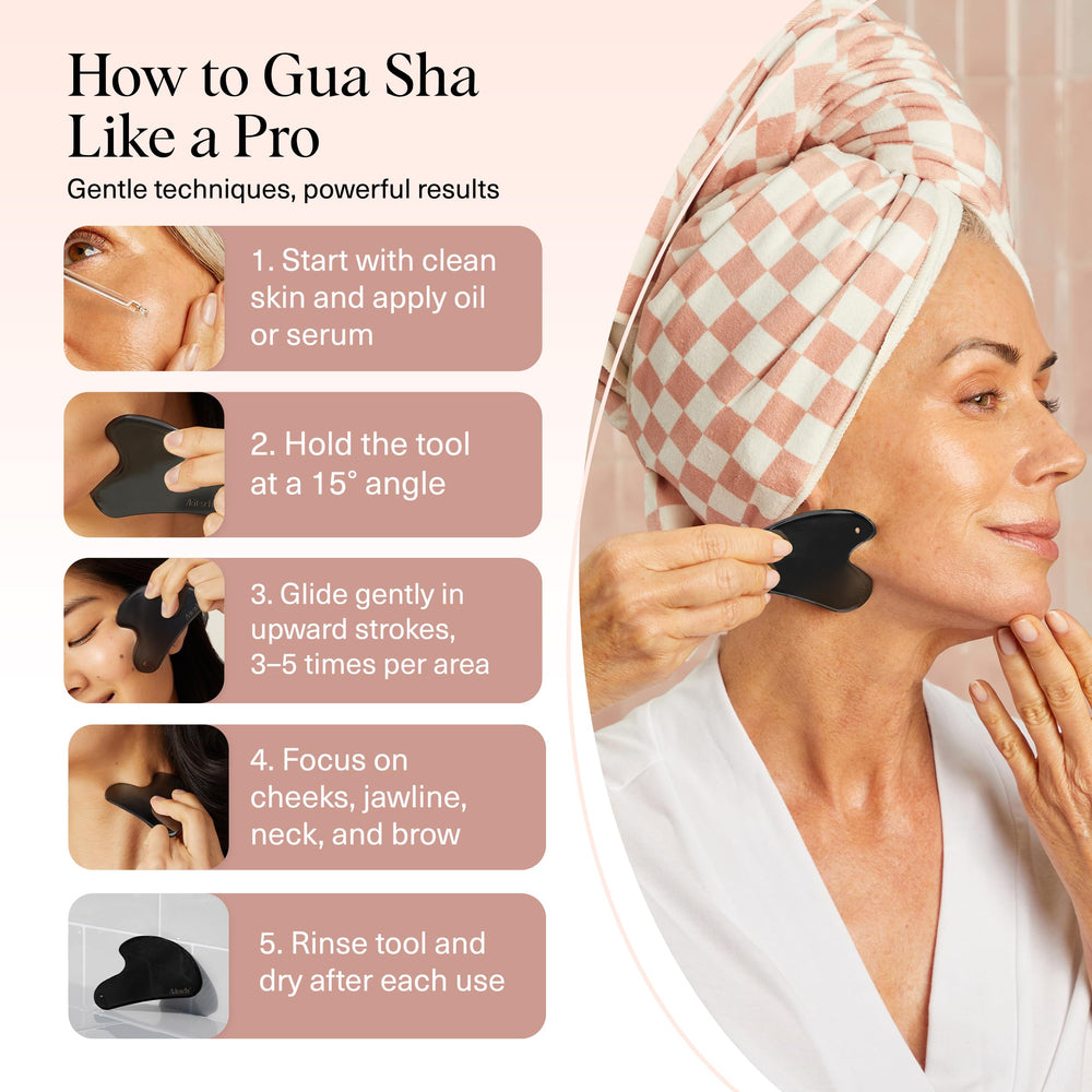 Kitsch gua sha beauty tool demonstrates non-porous easy-to-clean surface.