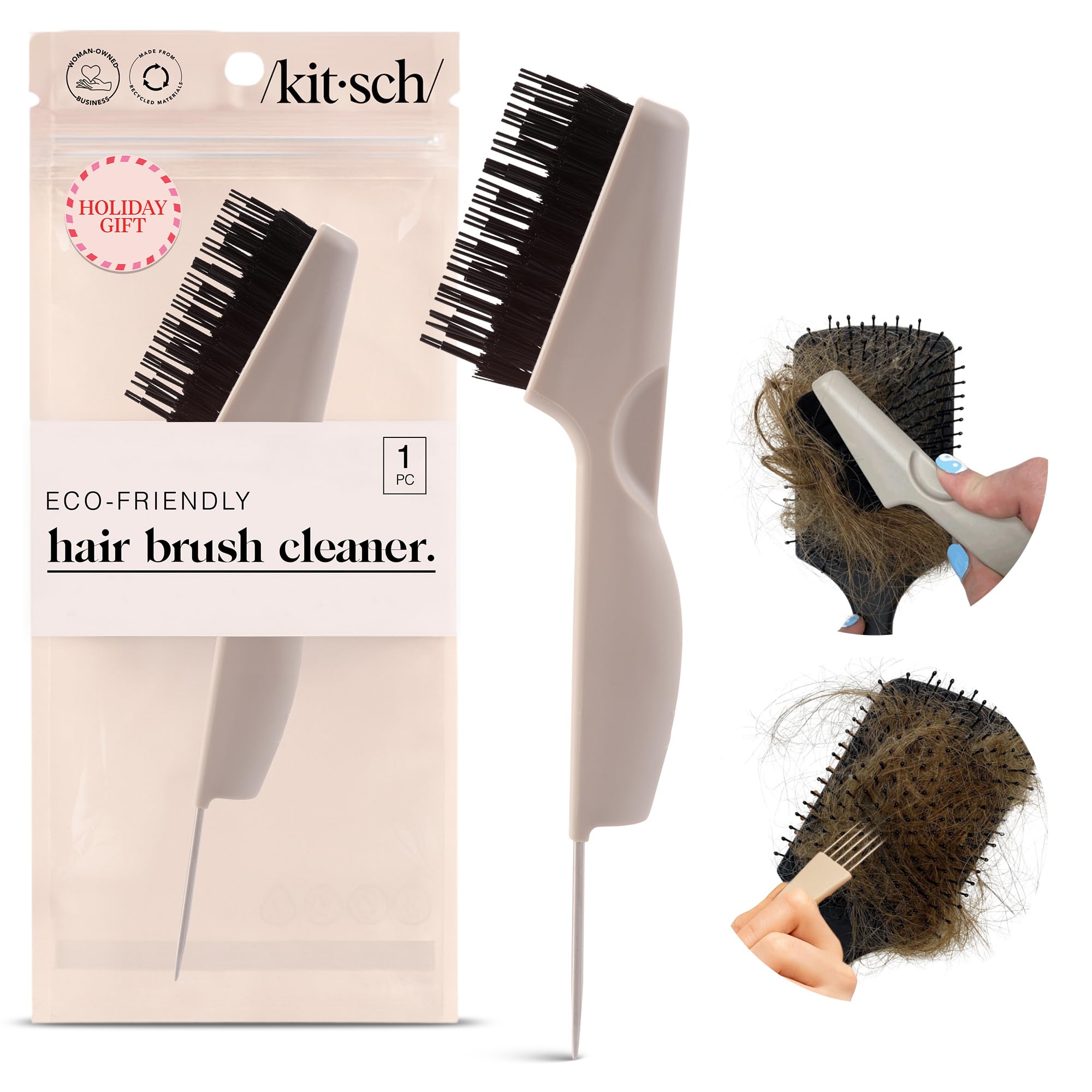 Kitsch hair brush cleaner tool front view shows compact grip for easy cleaning.