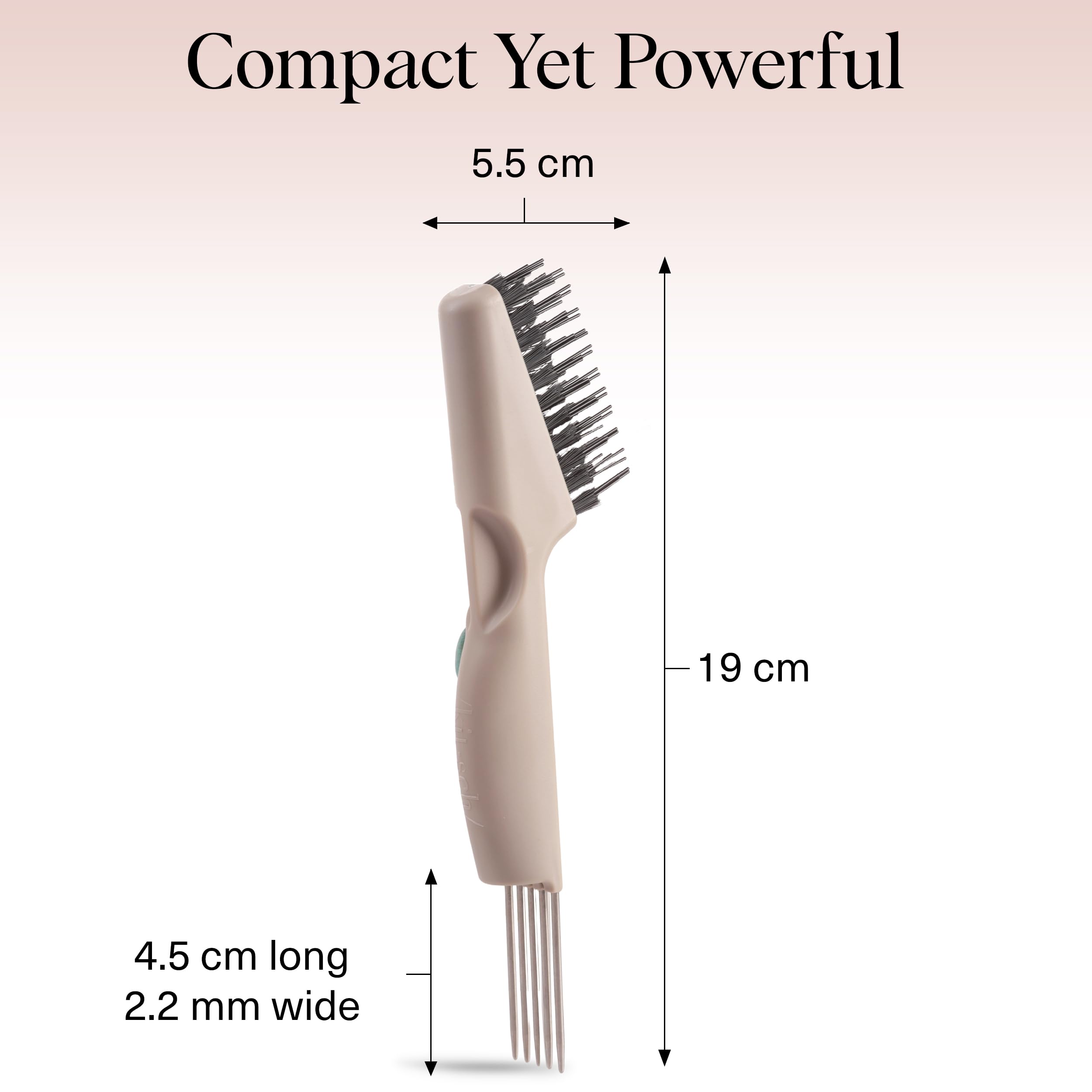 Kitsch hair brush cleaner tool in use demonstrates comfortable hand grip.
