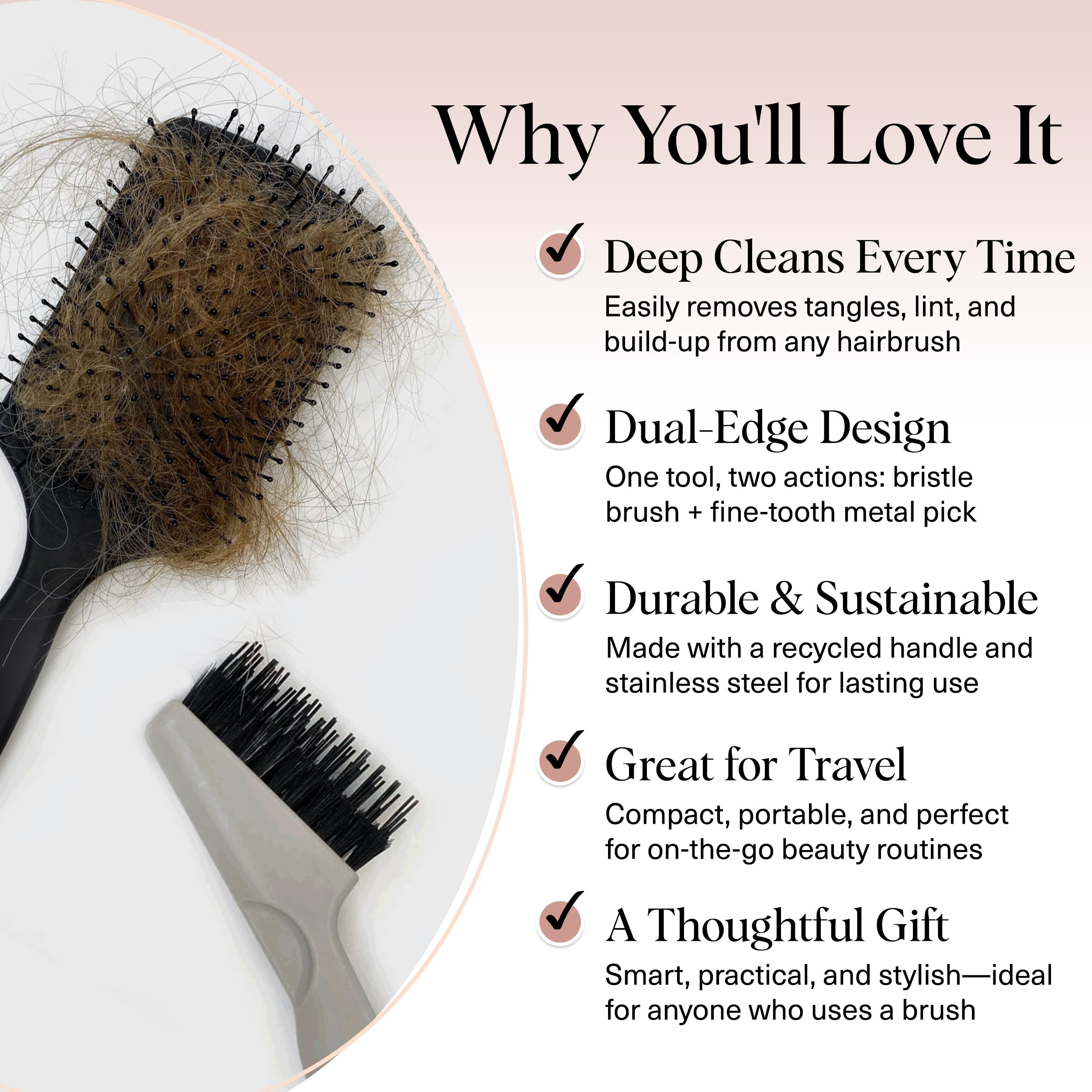 Kitsch hair brush cleaner tool metal pick targets tight knots and debris.