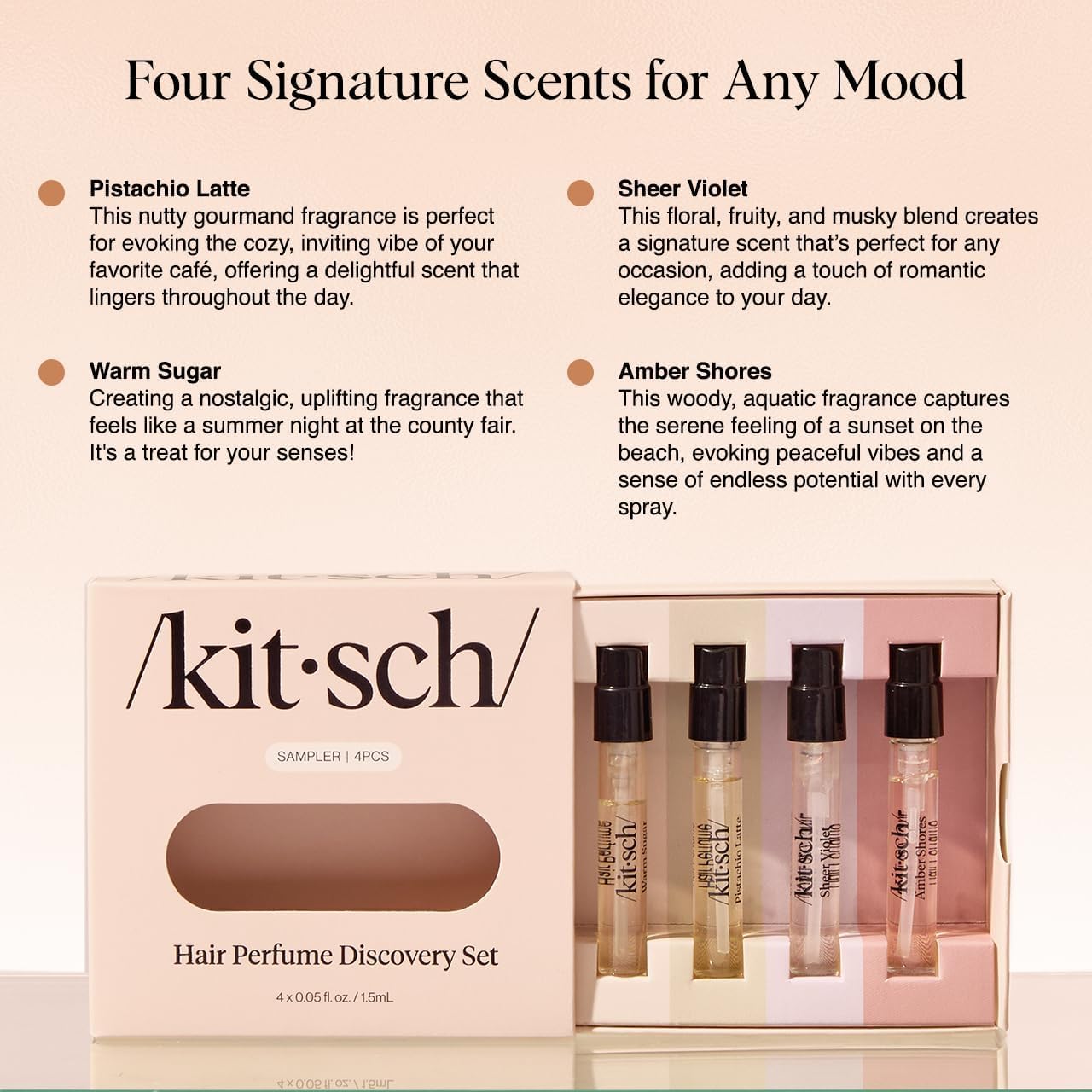 Kitsch hair perfume discovery set amber waves bottle for warm evening scent