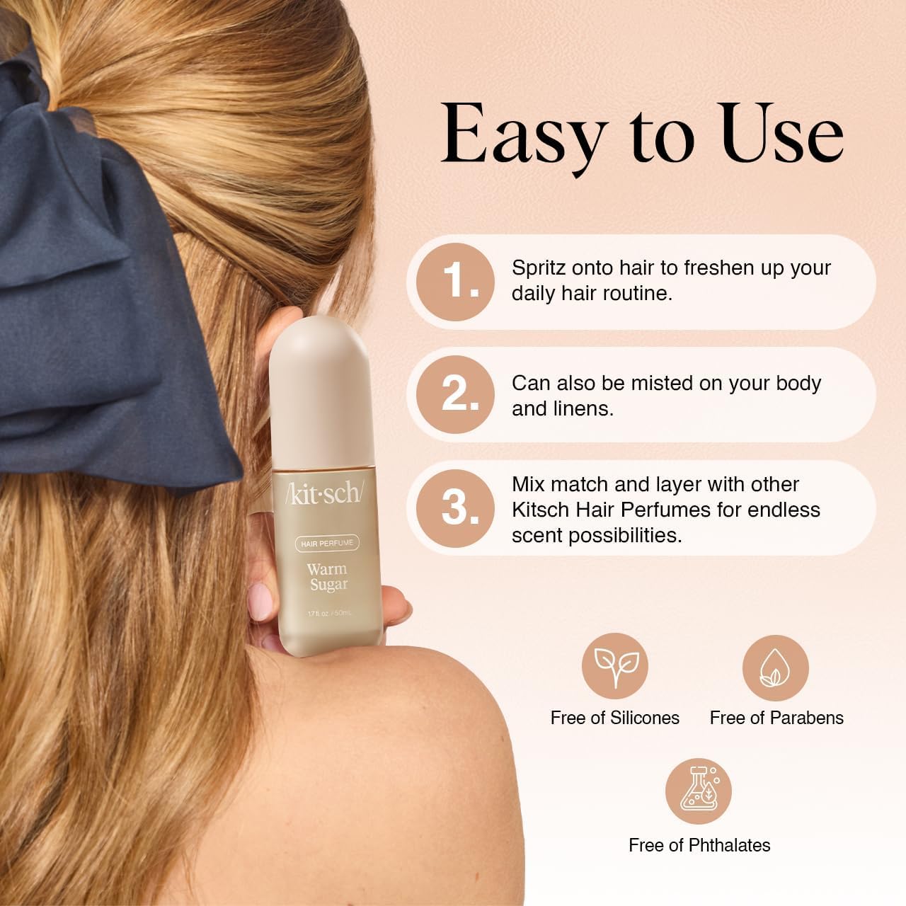 Kitsch Hair Perfume Warm Sugar odor-elimination technology highlight image.
