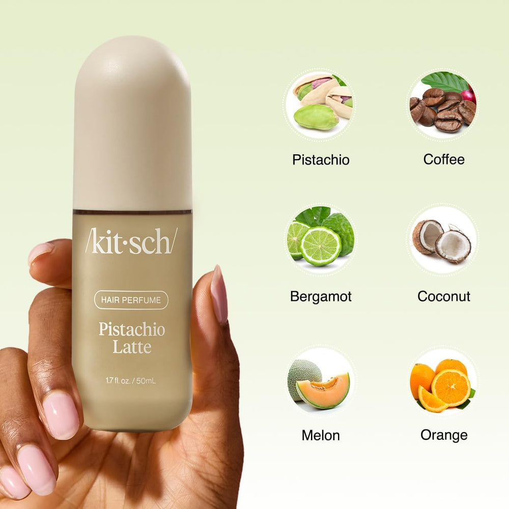 Kitsch Pistachio Latte scent notes: pistachio, coconut, warm coffee.