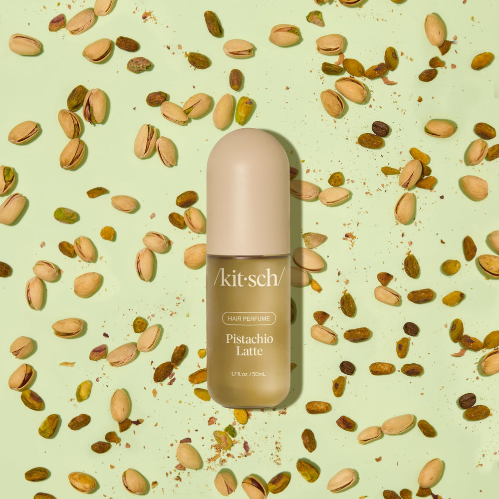 Kitsch Pistachio Latte packaging highlights eco-friendly 30% PCR bottle.