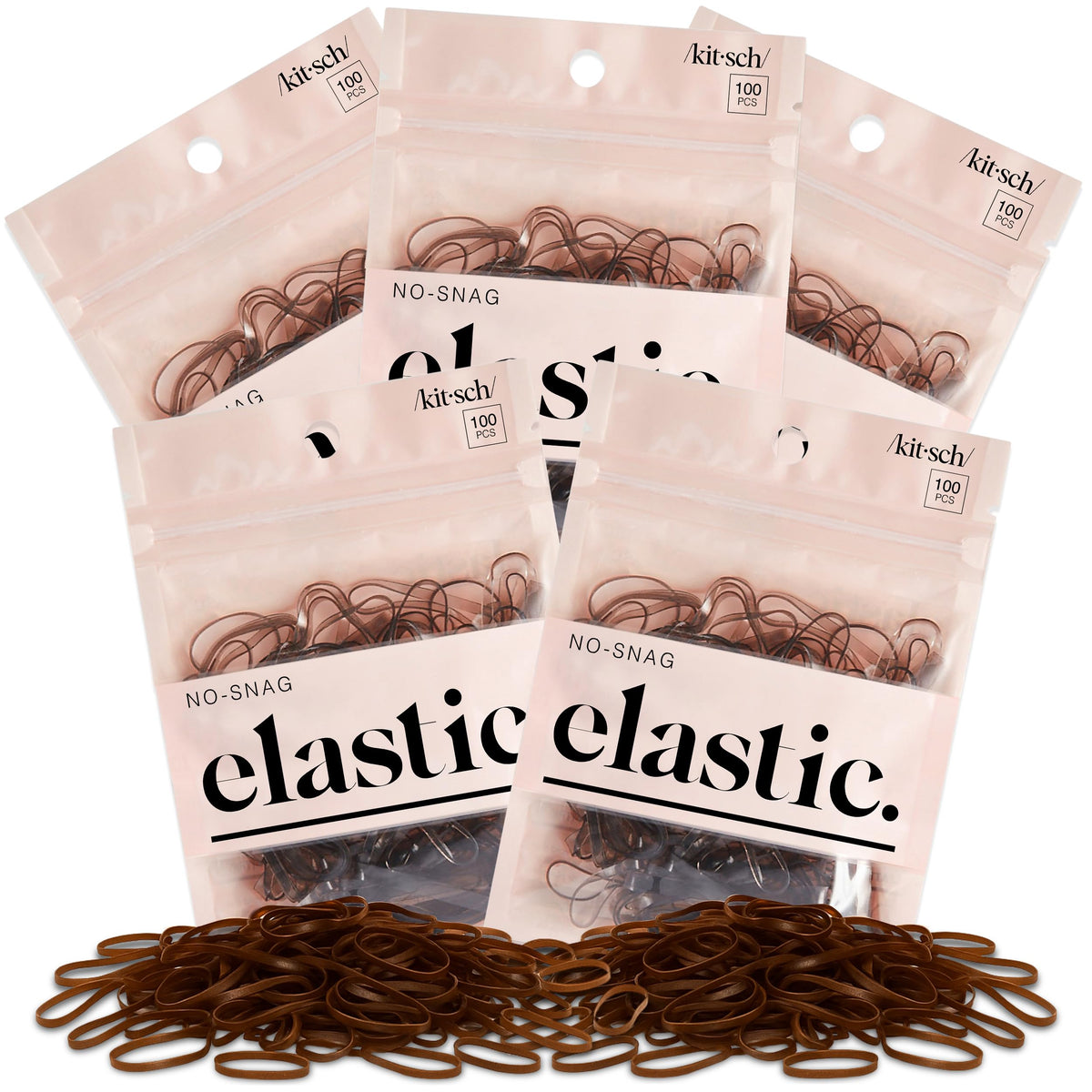 Kitsch hair ties no-damage brown packaging closeup for everyday use