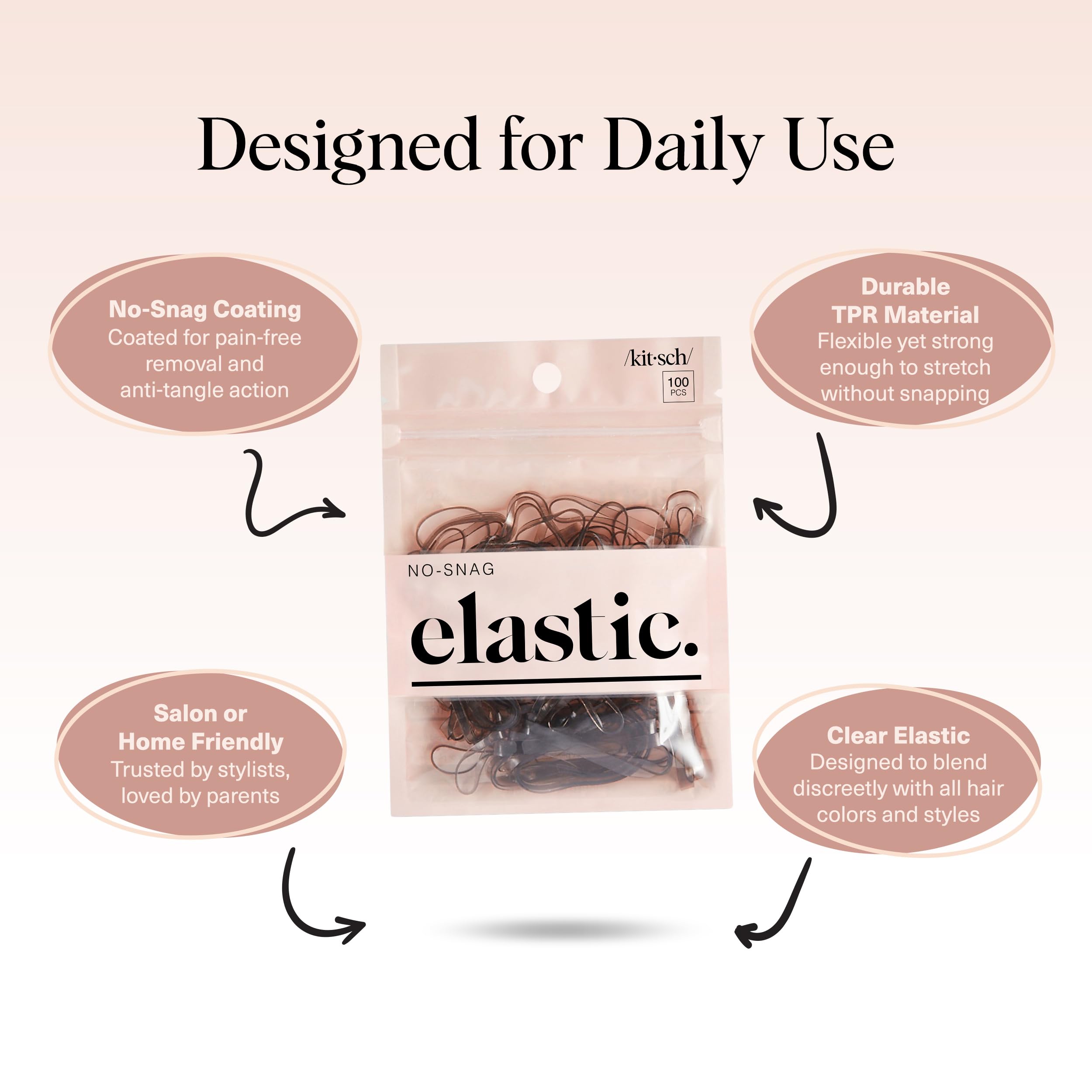 Kitsch hair ties no-damage in a ponytail demonstrating tangle-free styling