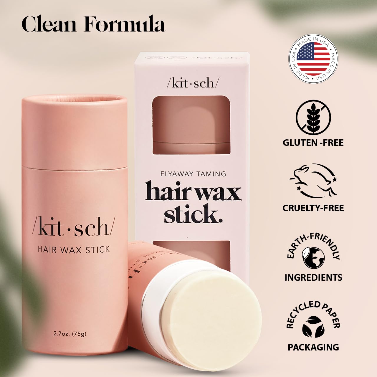 Kitsch Hair Wax Stick in use taming flyaways for a polished look.