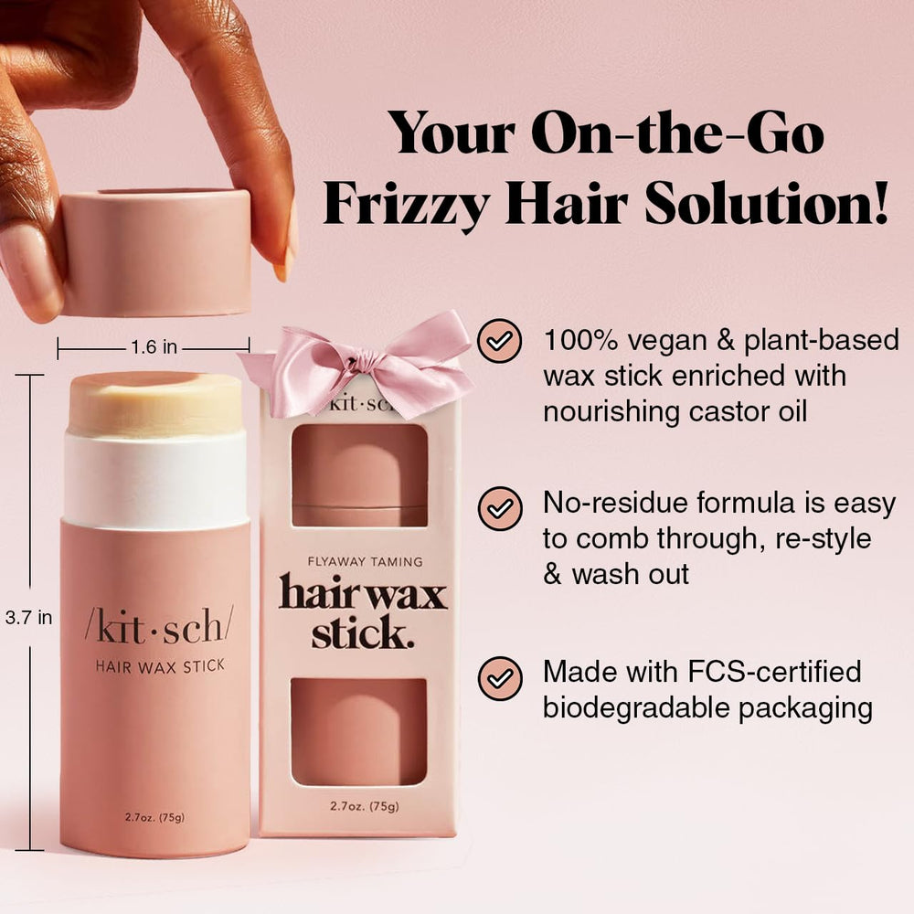 Kitsch Hair Wax Stick no-residue application for easy comb-through and washout.