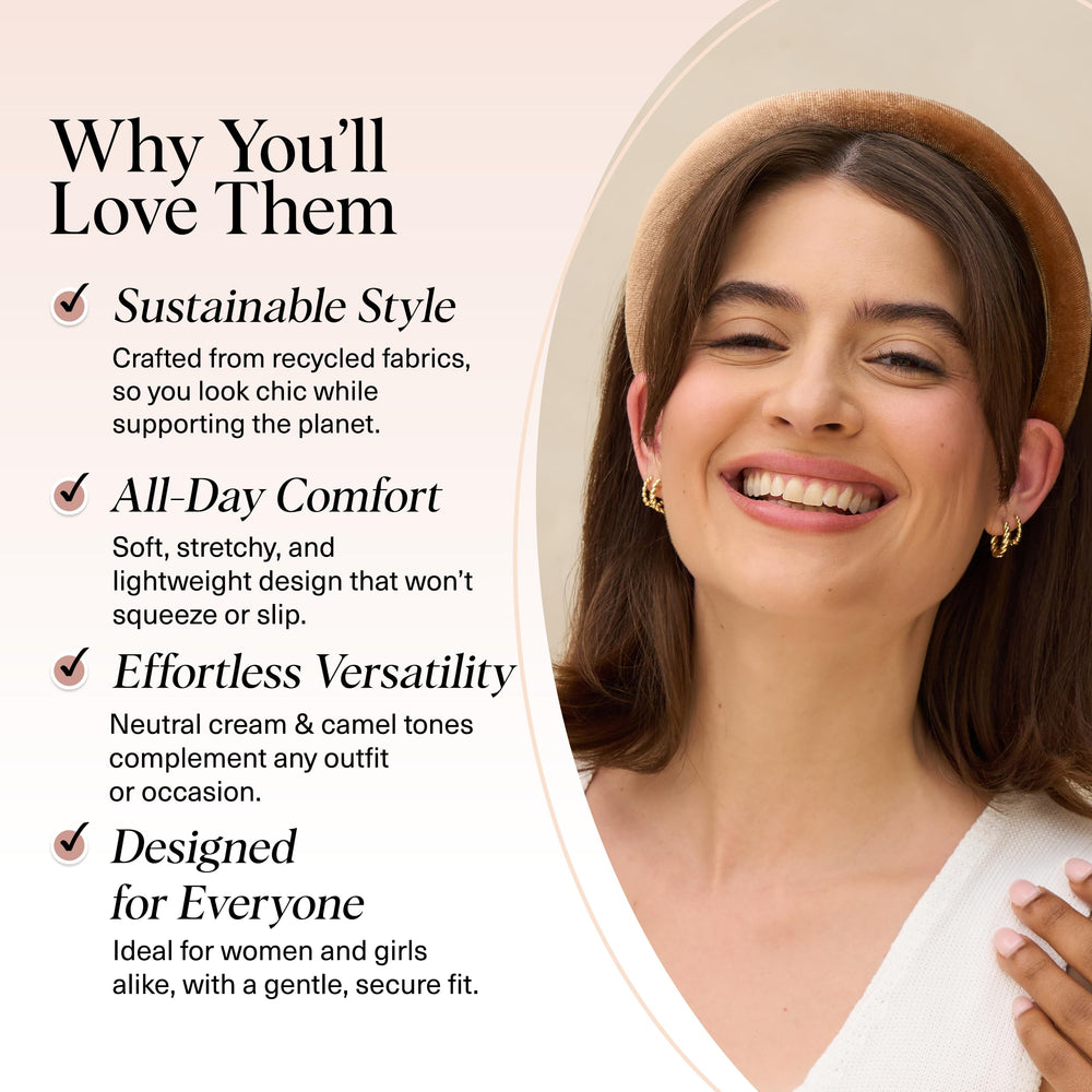 Kitsch headbands two-textures cream camel displaying versatile styling options.