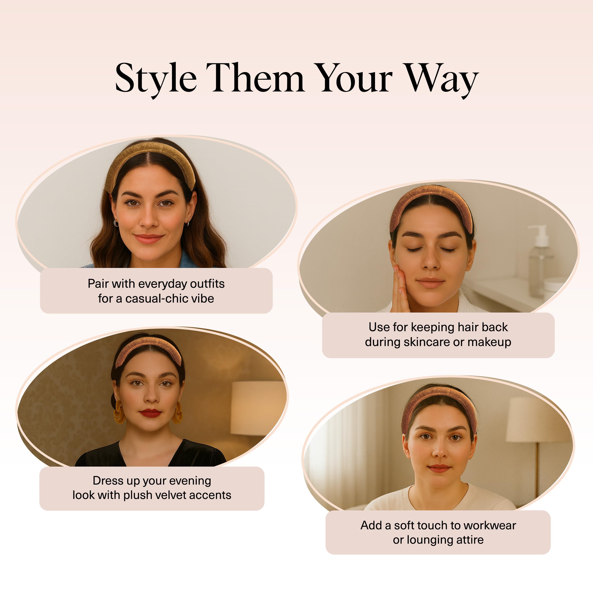 Kitsch headbands women cream camel on model for chic everyday styling.