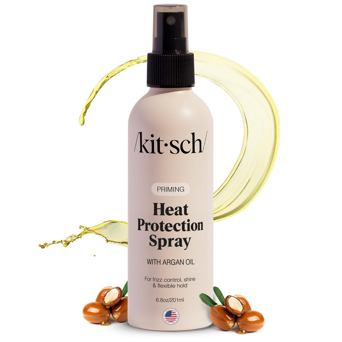 Kitsch Heat Protection Spray bottle ready for heat styling with shine.