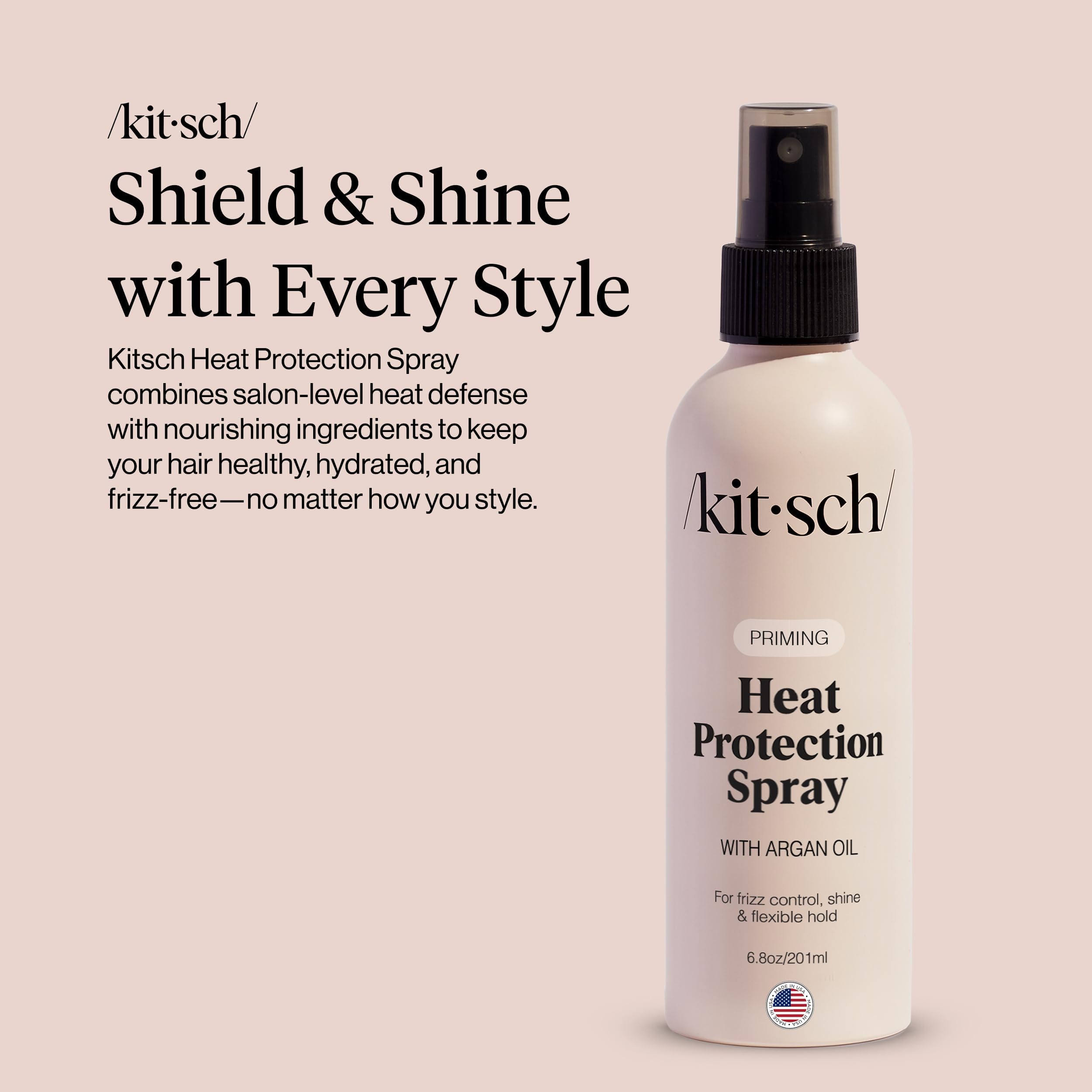 Kitsch Heat Protection Spray mist in action protects frizz during styling.