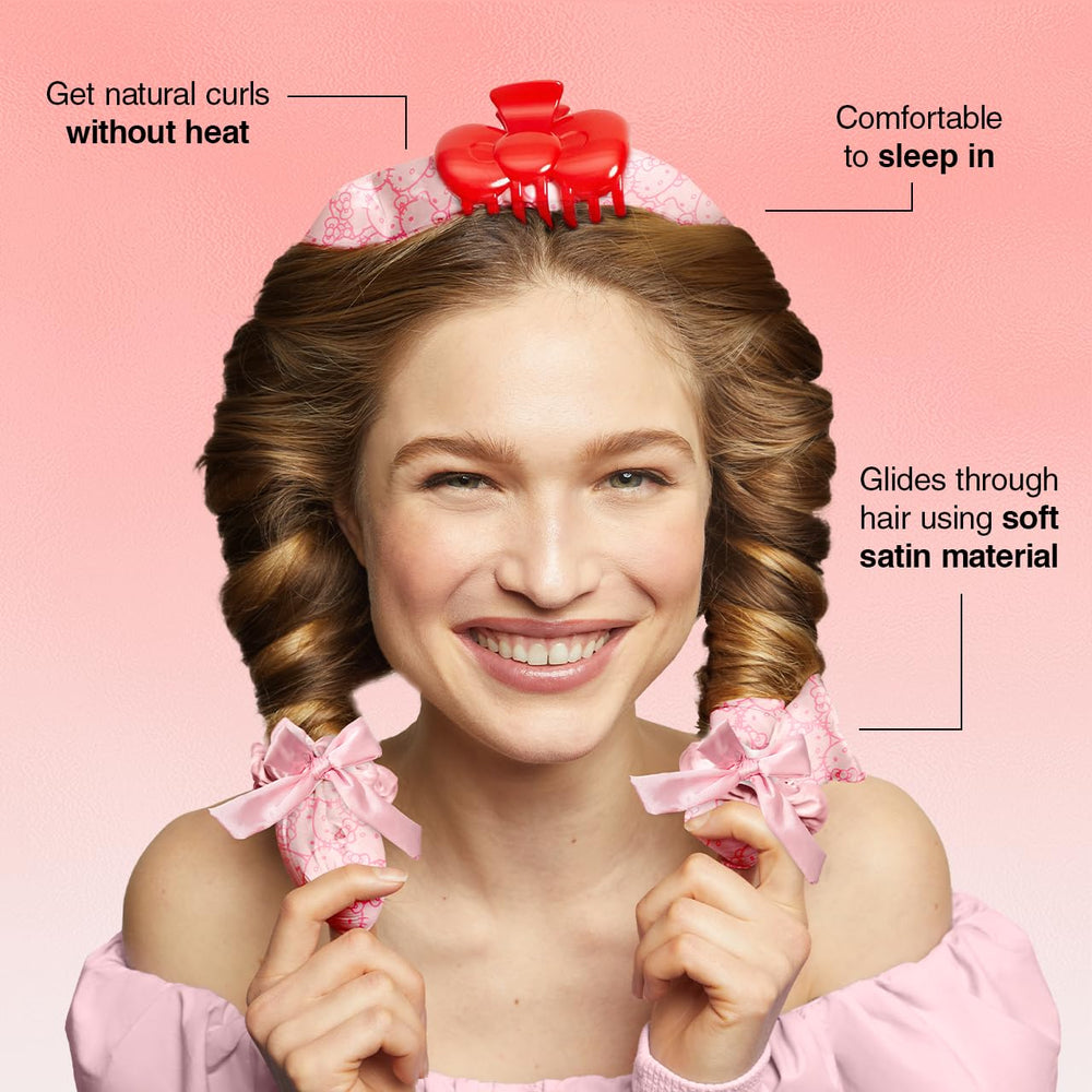 Kitsch Hello Kitty heatless curling set shown in use for easy overnight styling