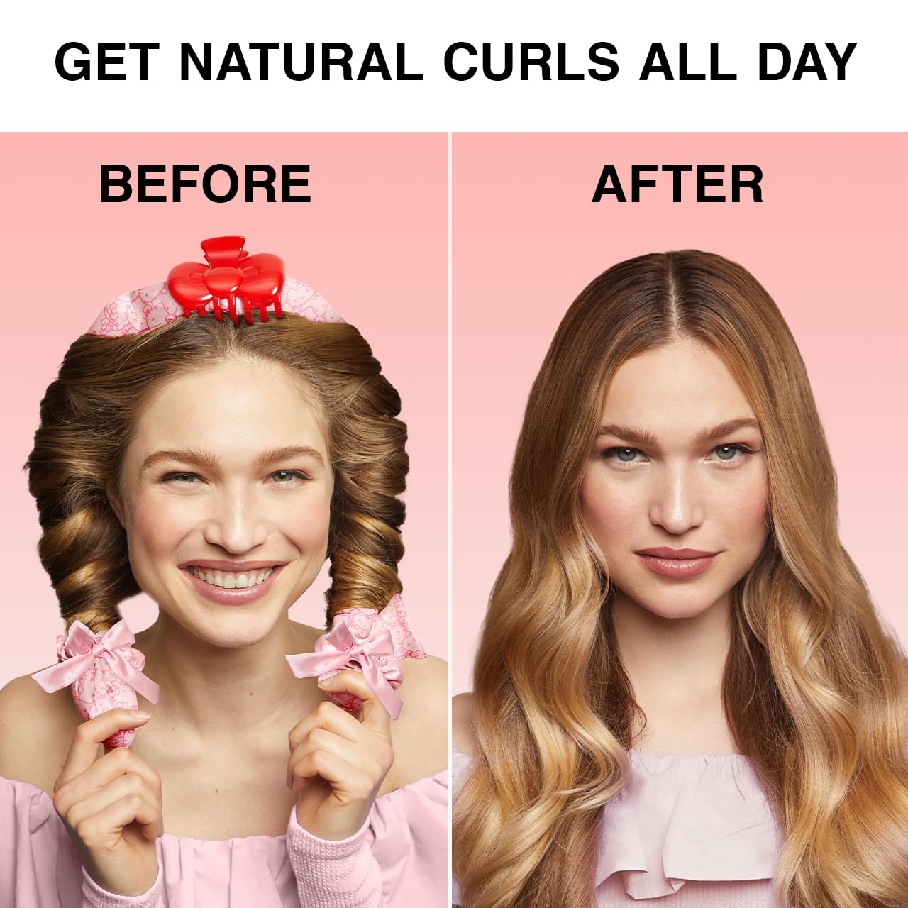 Kitsch Hello Kitty curl set worn overnight for frizz-free morning results
