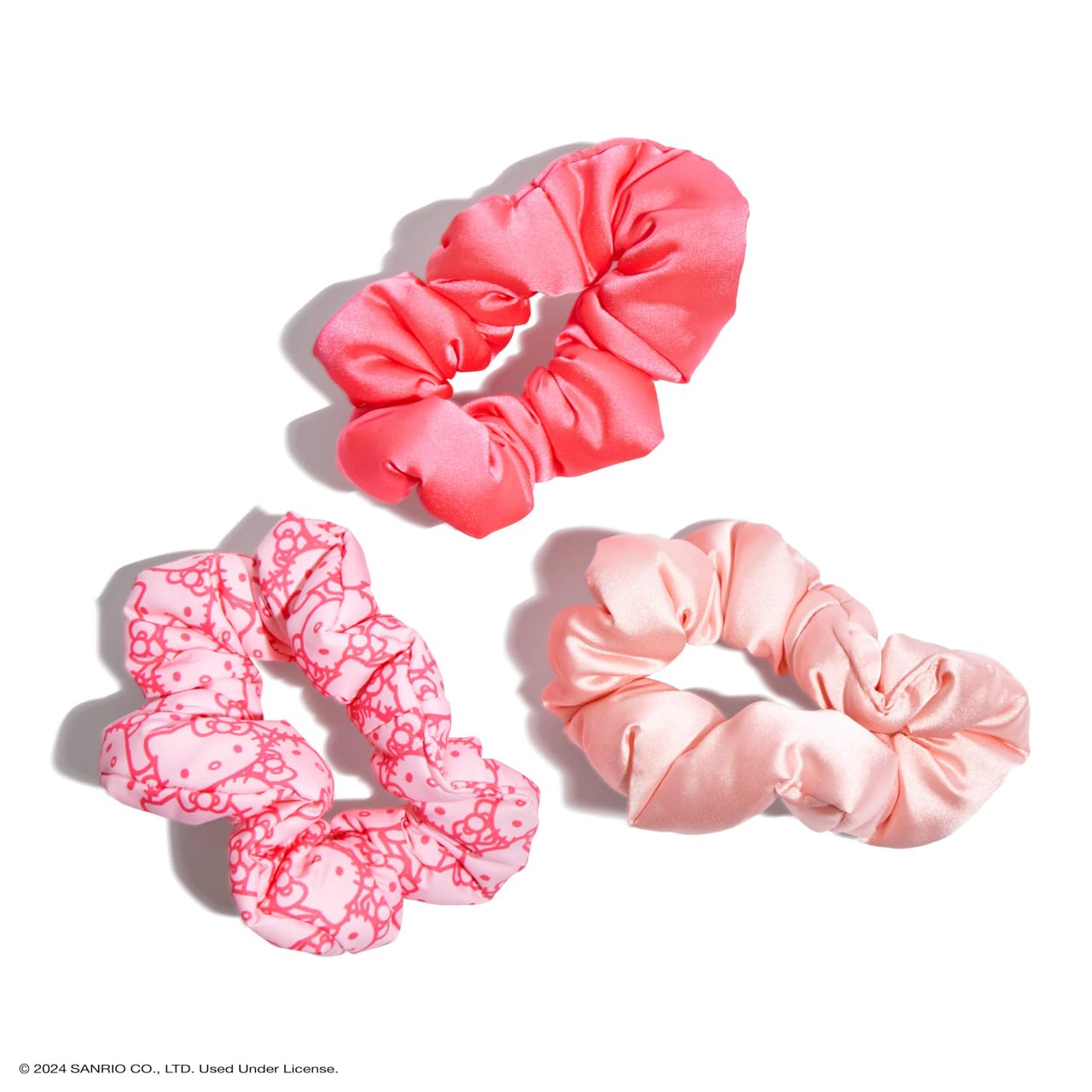 Kitsch Hello Kitty puffed design satin scrunchies close-up adds volume.