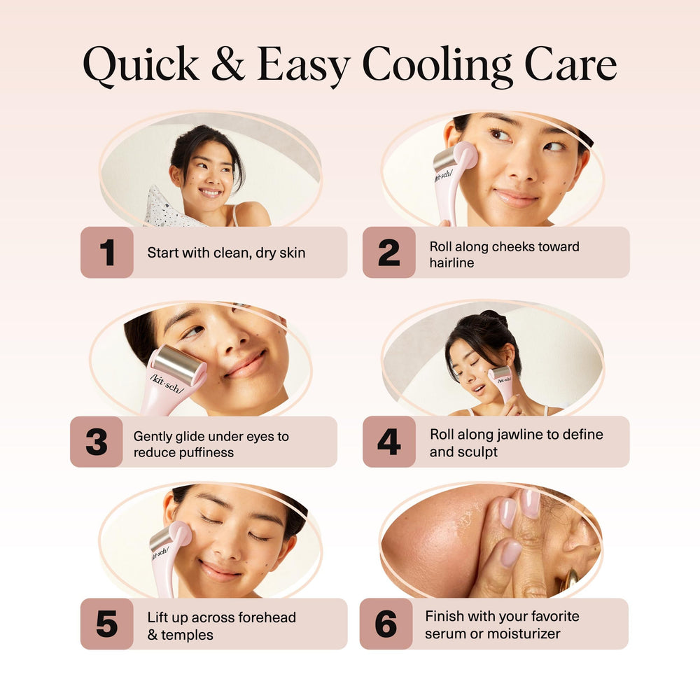 Kitsch Ice Roller eye-area refresh supports a calm, awake appearance after long days.